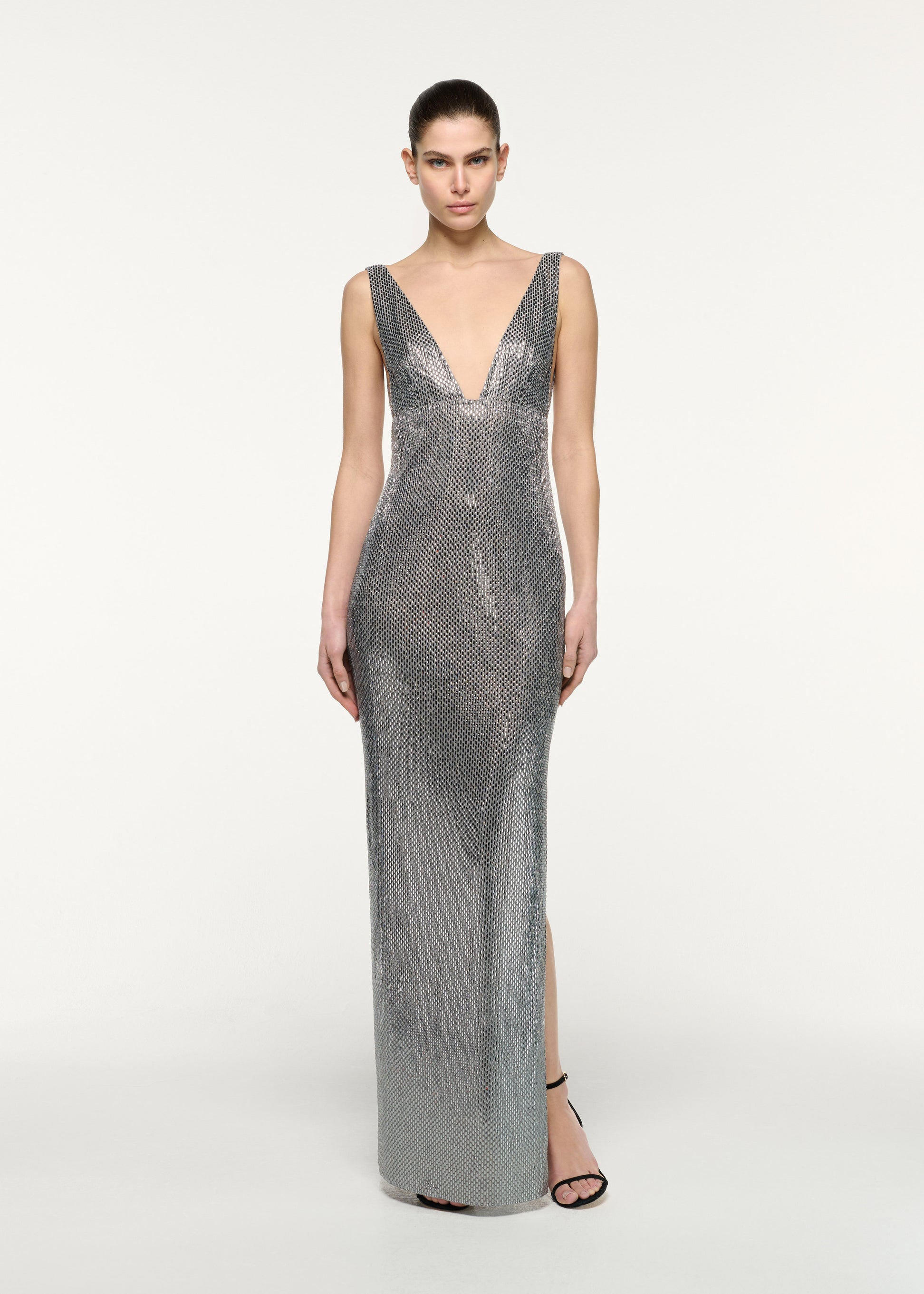 Deep Plunge Diamante Gown