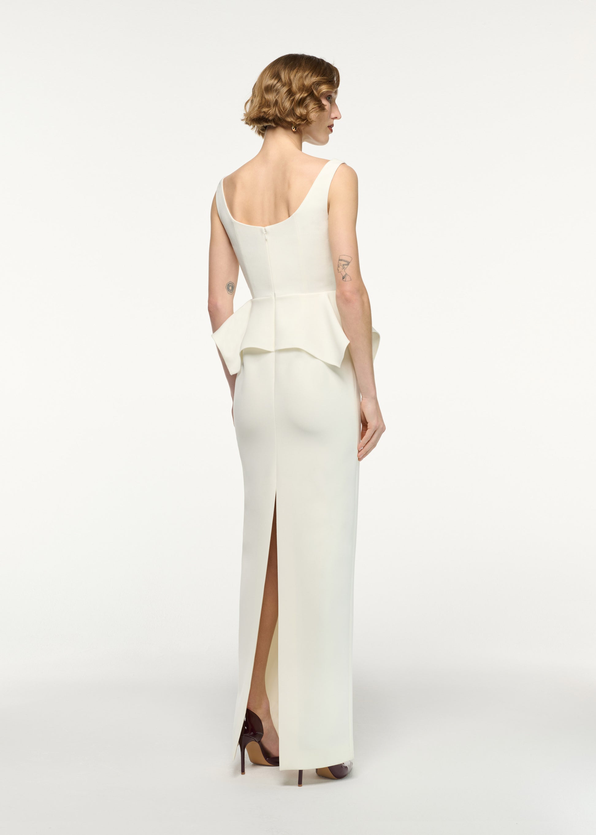 Wide Neck Peplum Gown