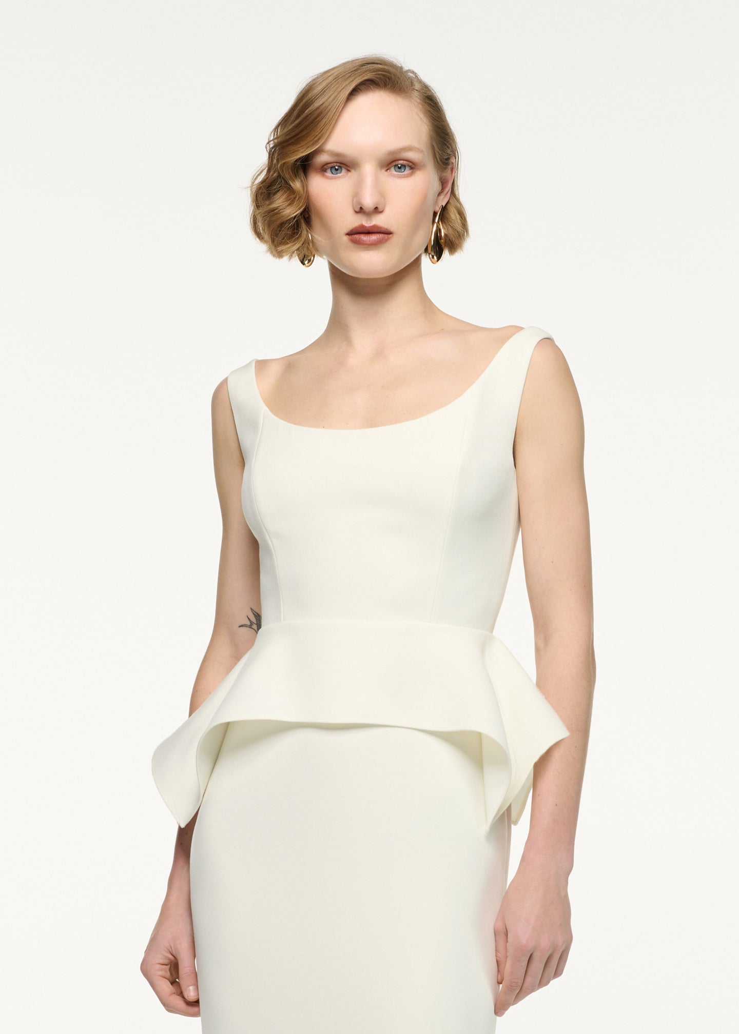 Wide Neck Peplum Gown