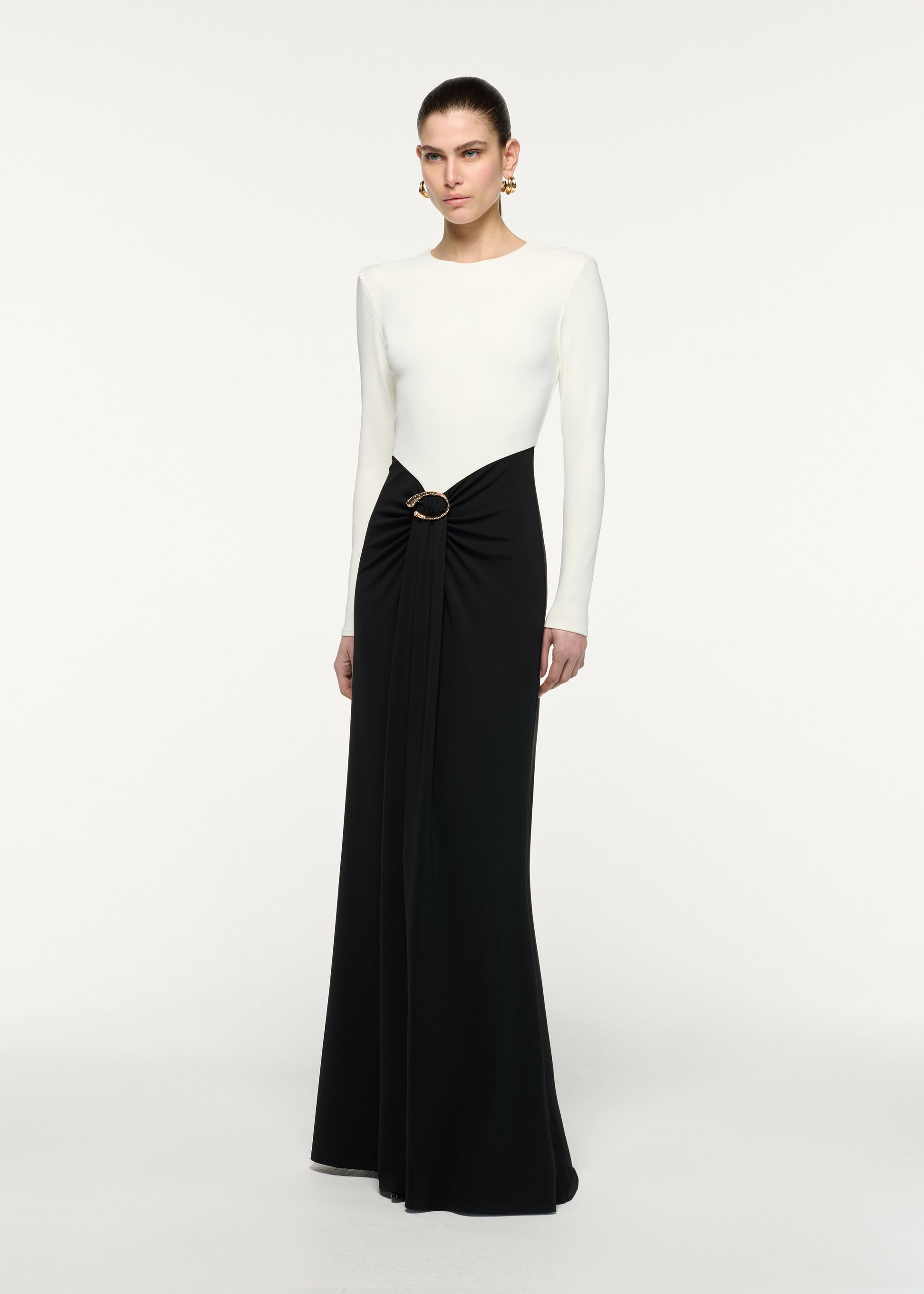 Waterfall Contrast Drape Gown