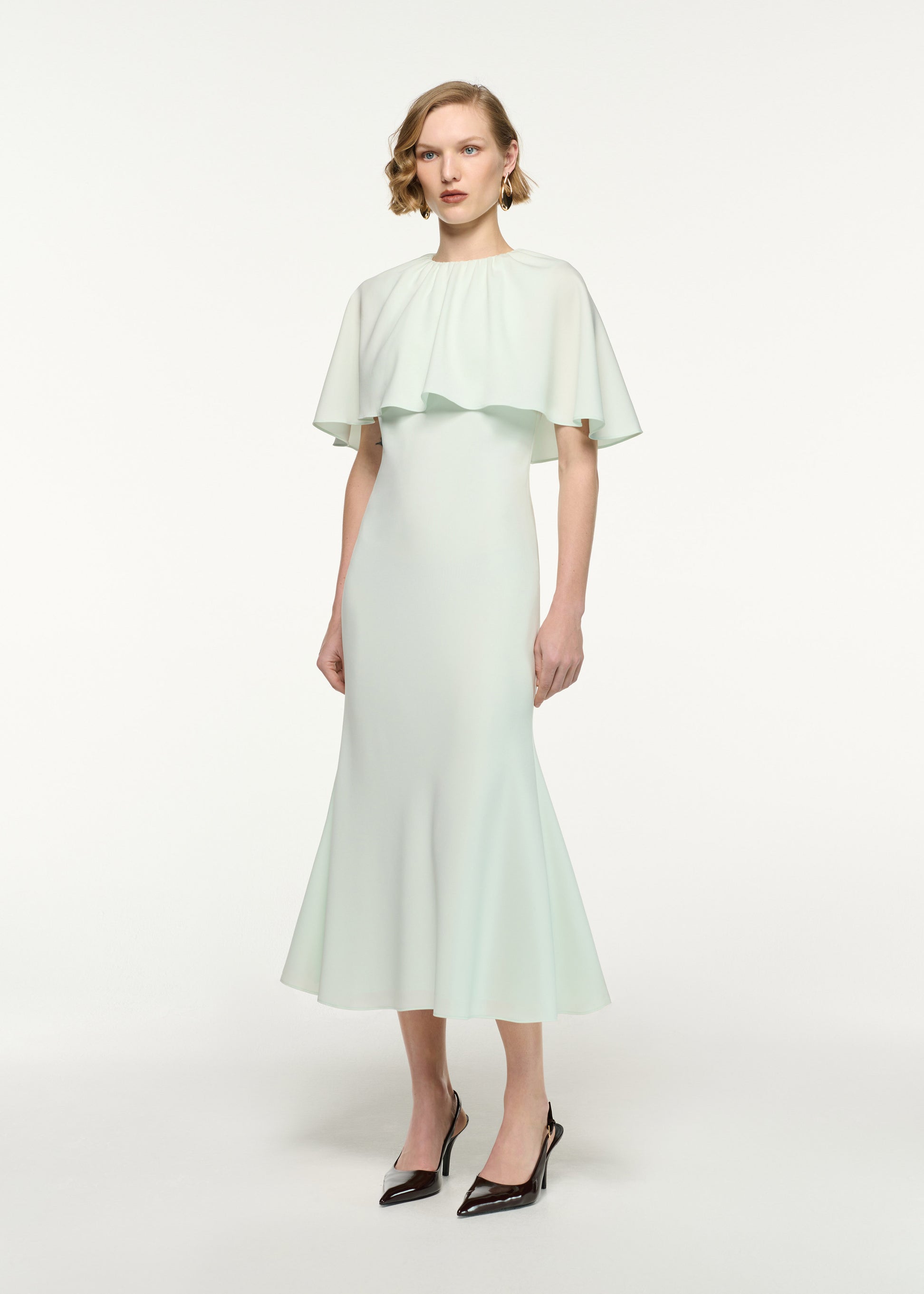 Draped Shawl Mermaid Midi Dress