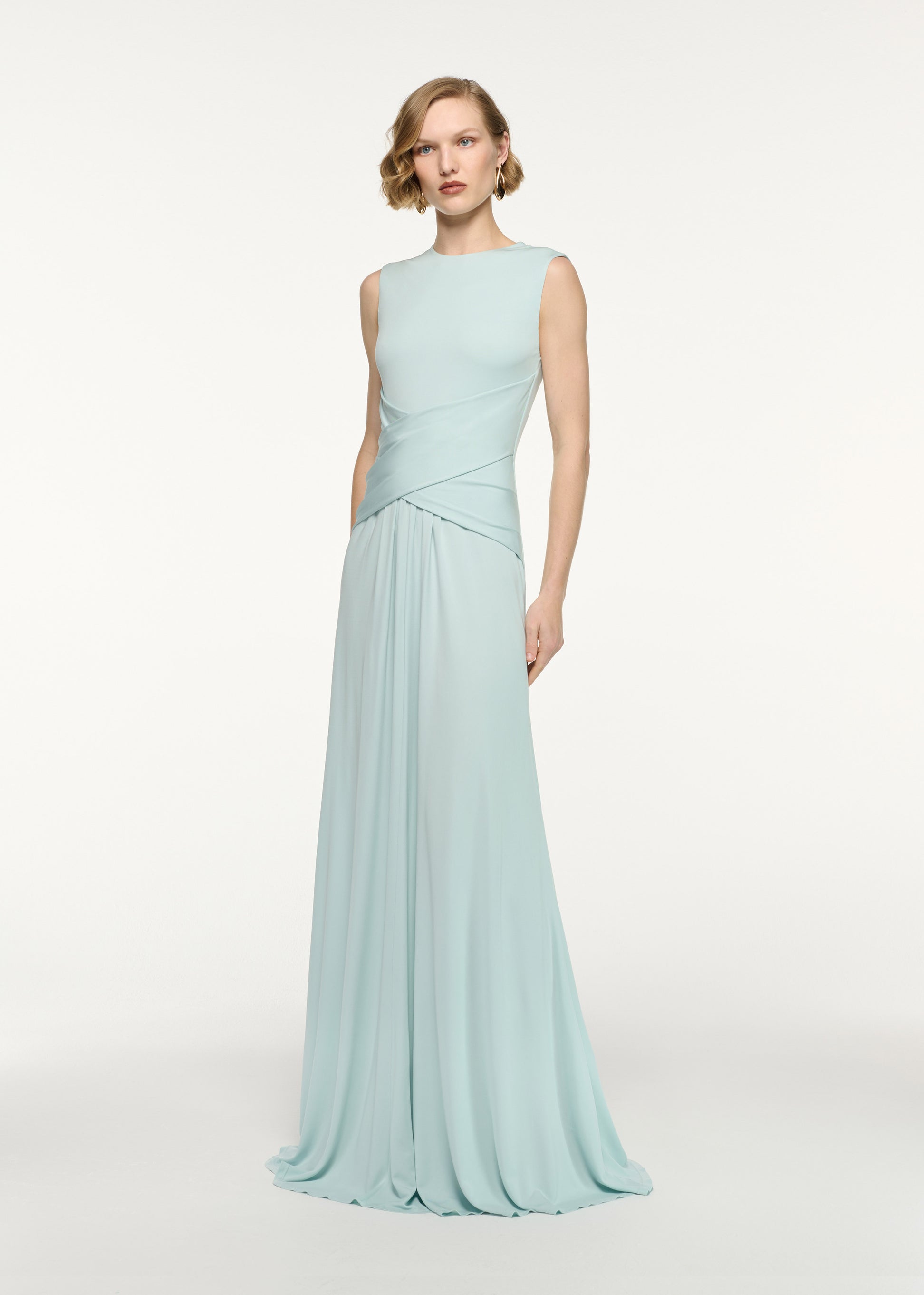 Waterfall Cross Drape Jersey Gown