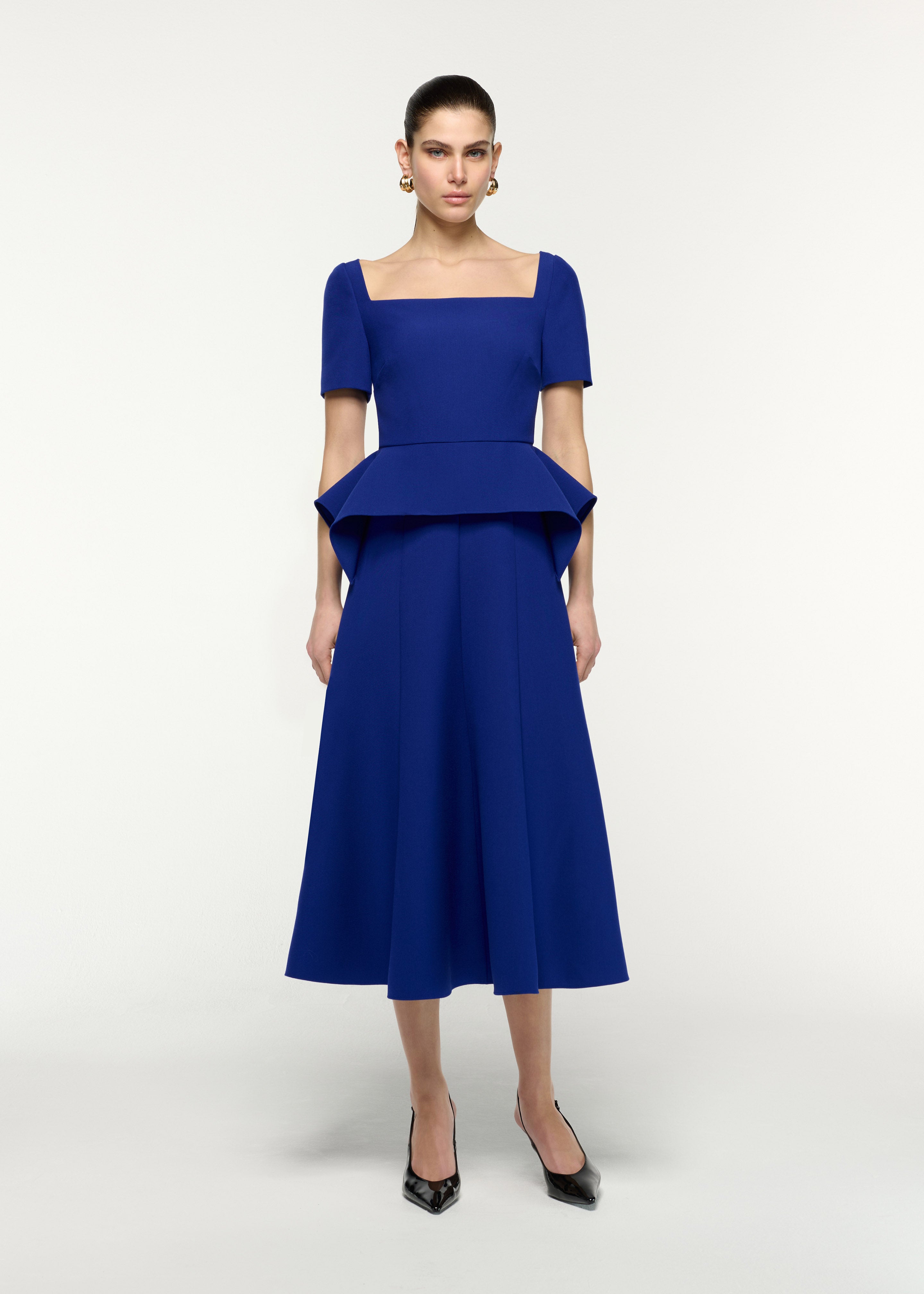 Square Neck Drape Peplum Midi Dress Blue – Roland Mouret