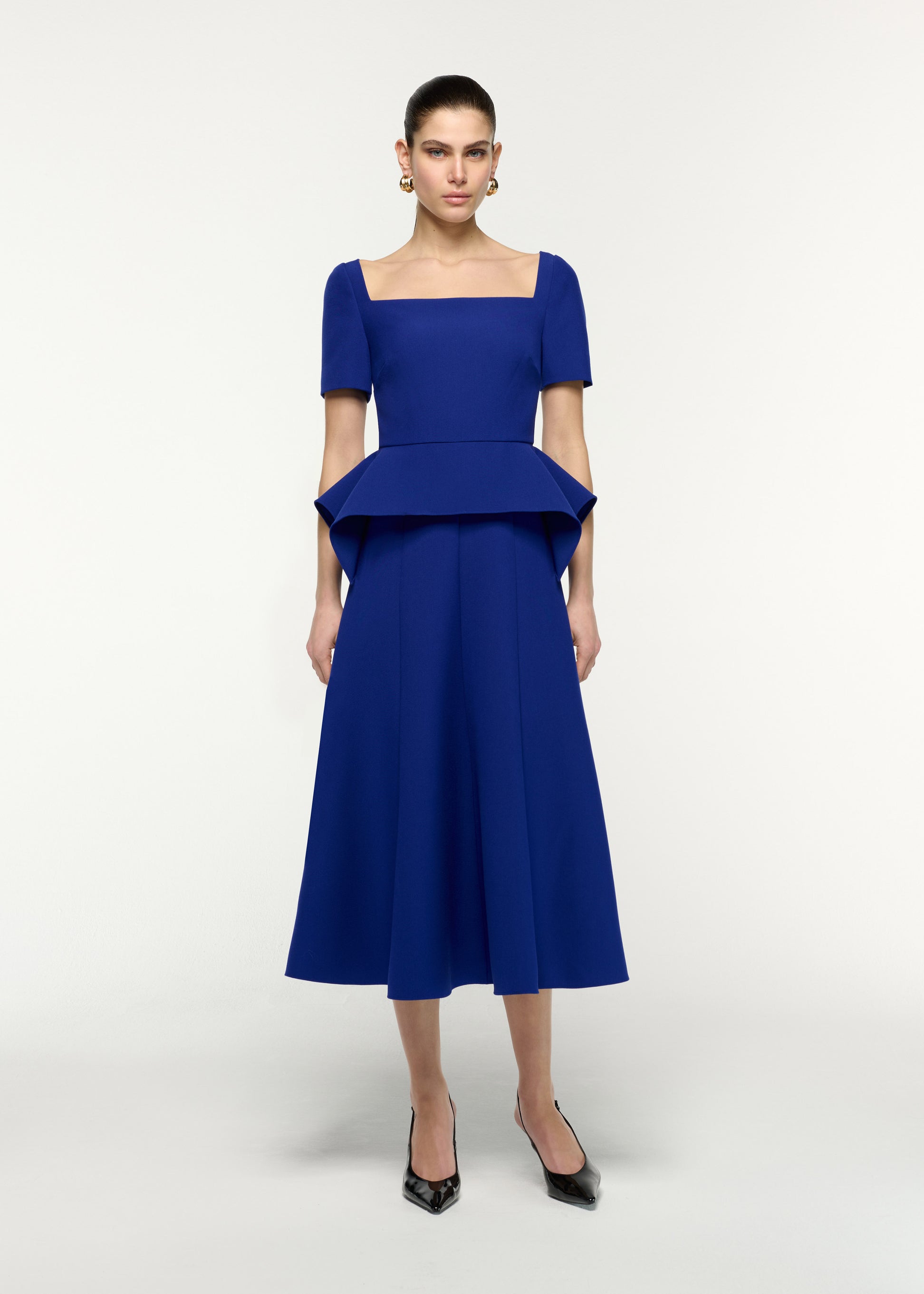 Square Neck Drape Peplum Midi Dress