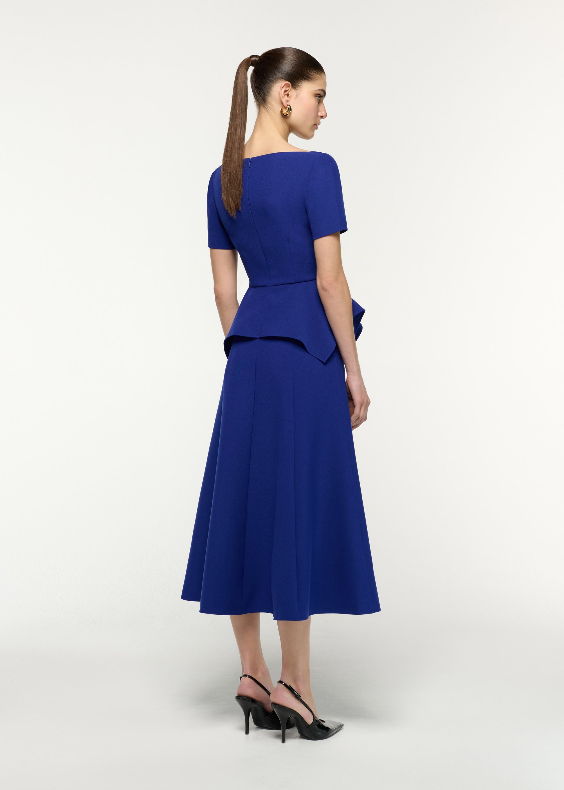 Square Neck Drape Peplum Midi Dress