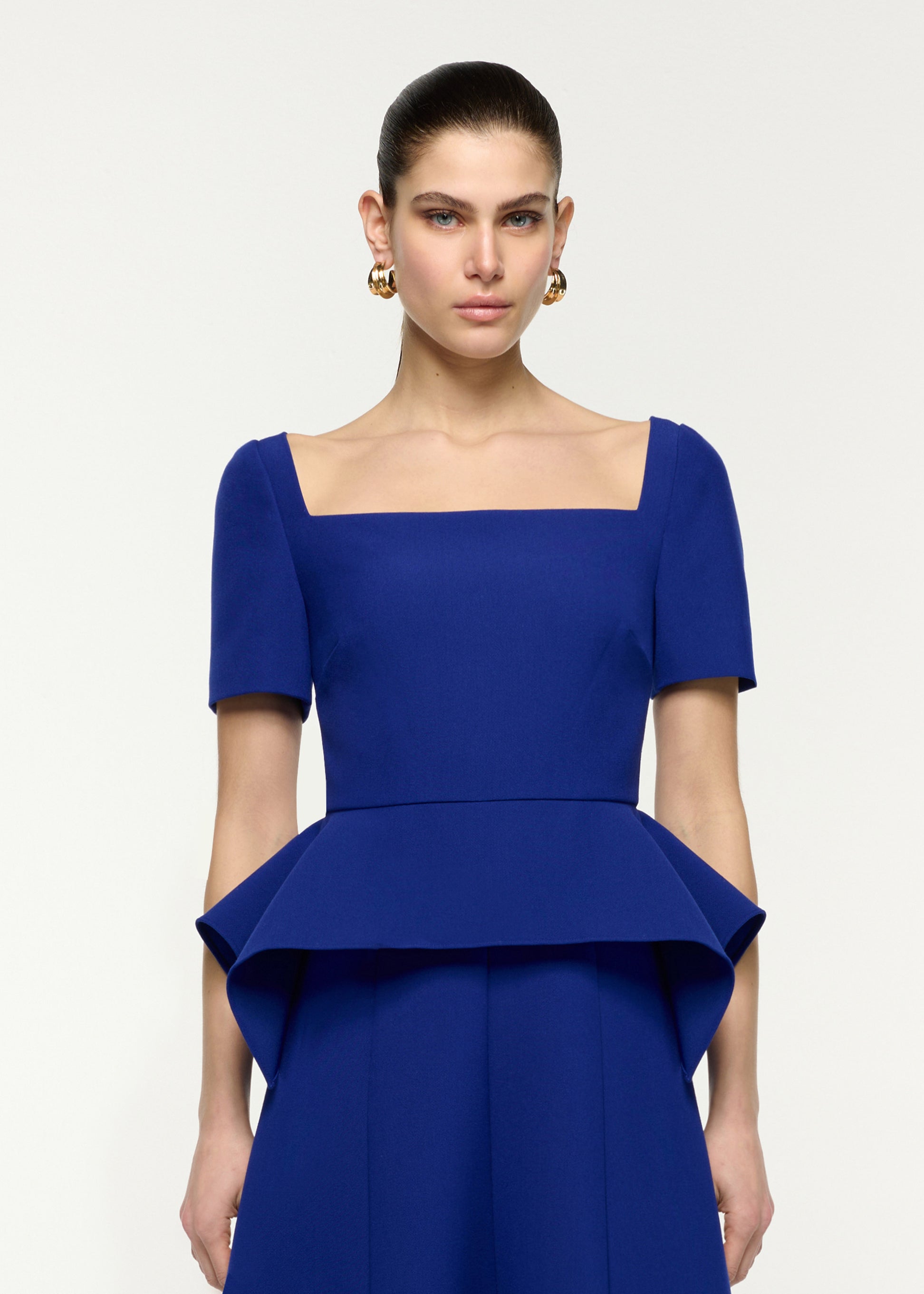 Square Neck Drape Peplum Midi Dress