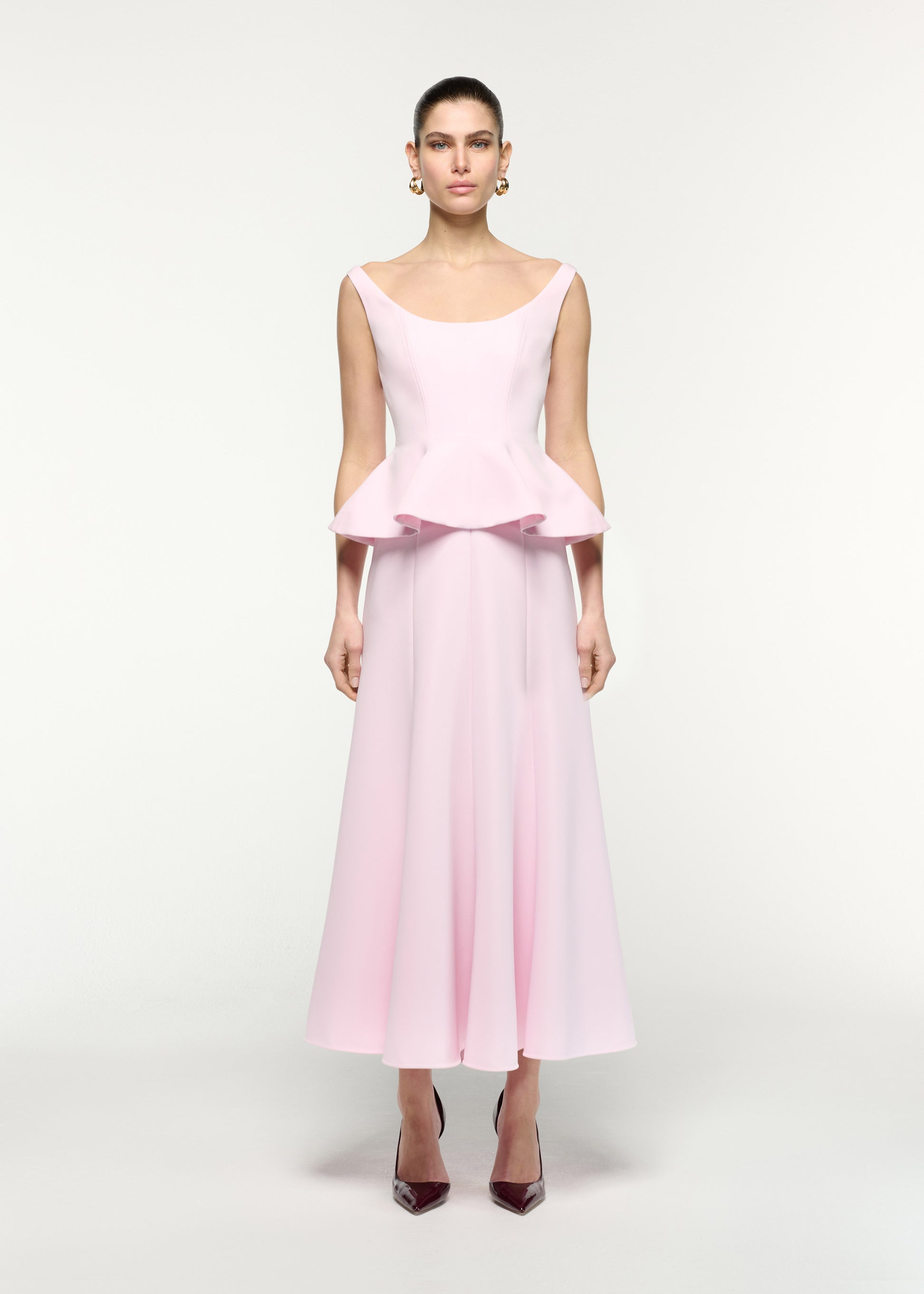 Crepe Peplum Midi Dress