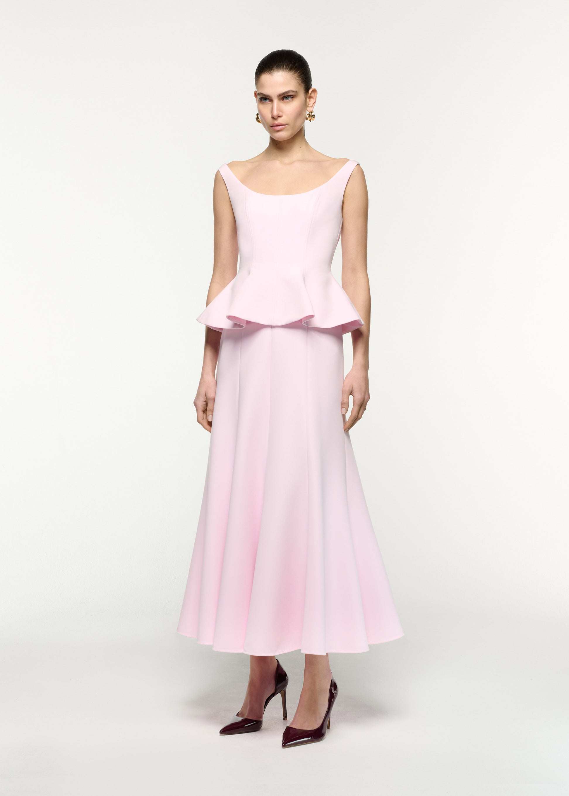 Crepe Peplum Midi Dress