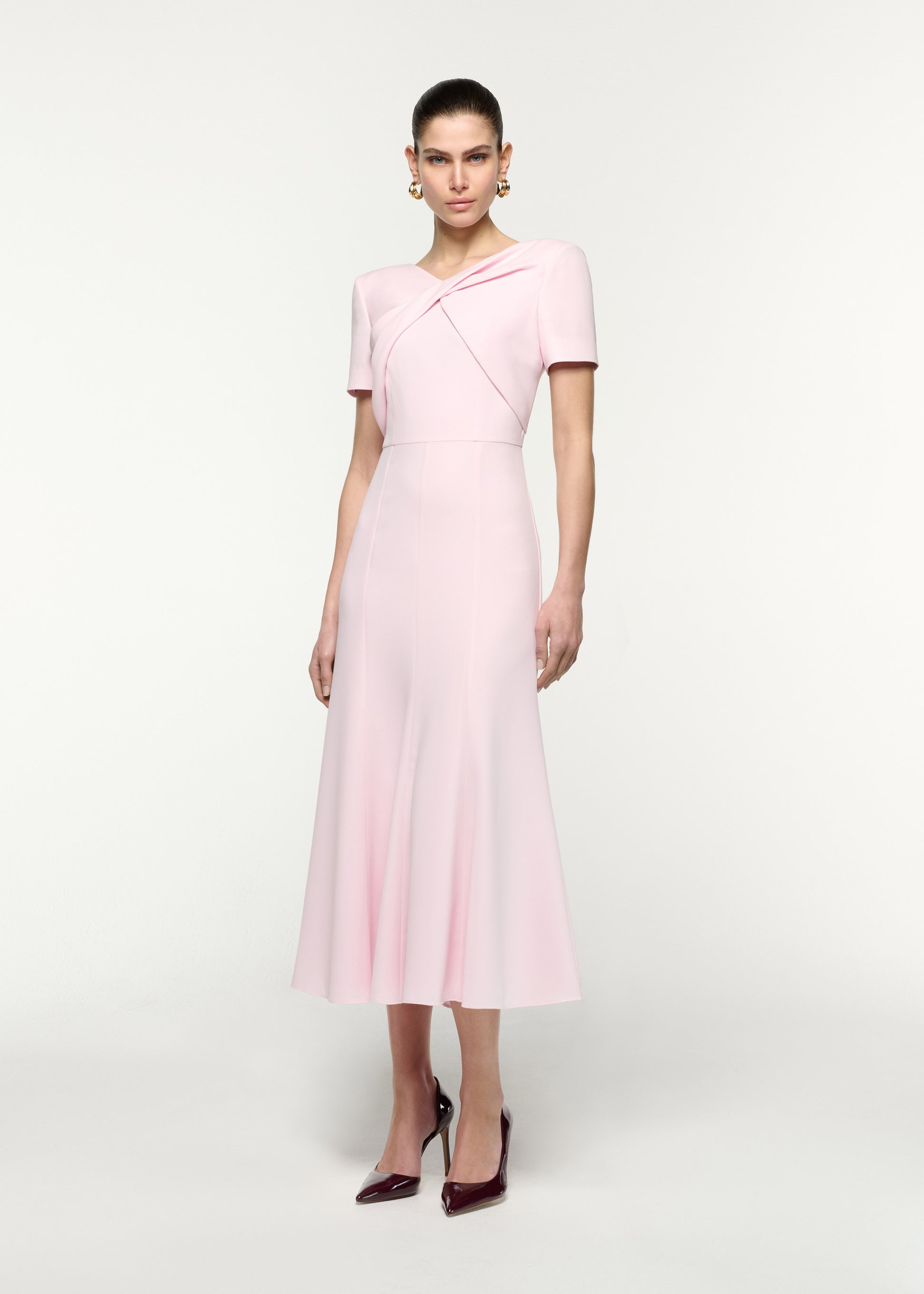 Short Sleeve Twist Drape Midi Dress