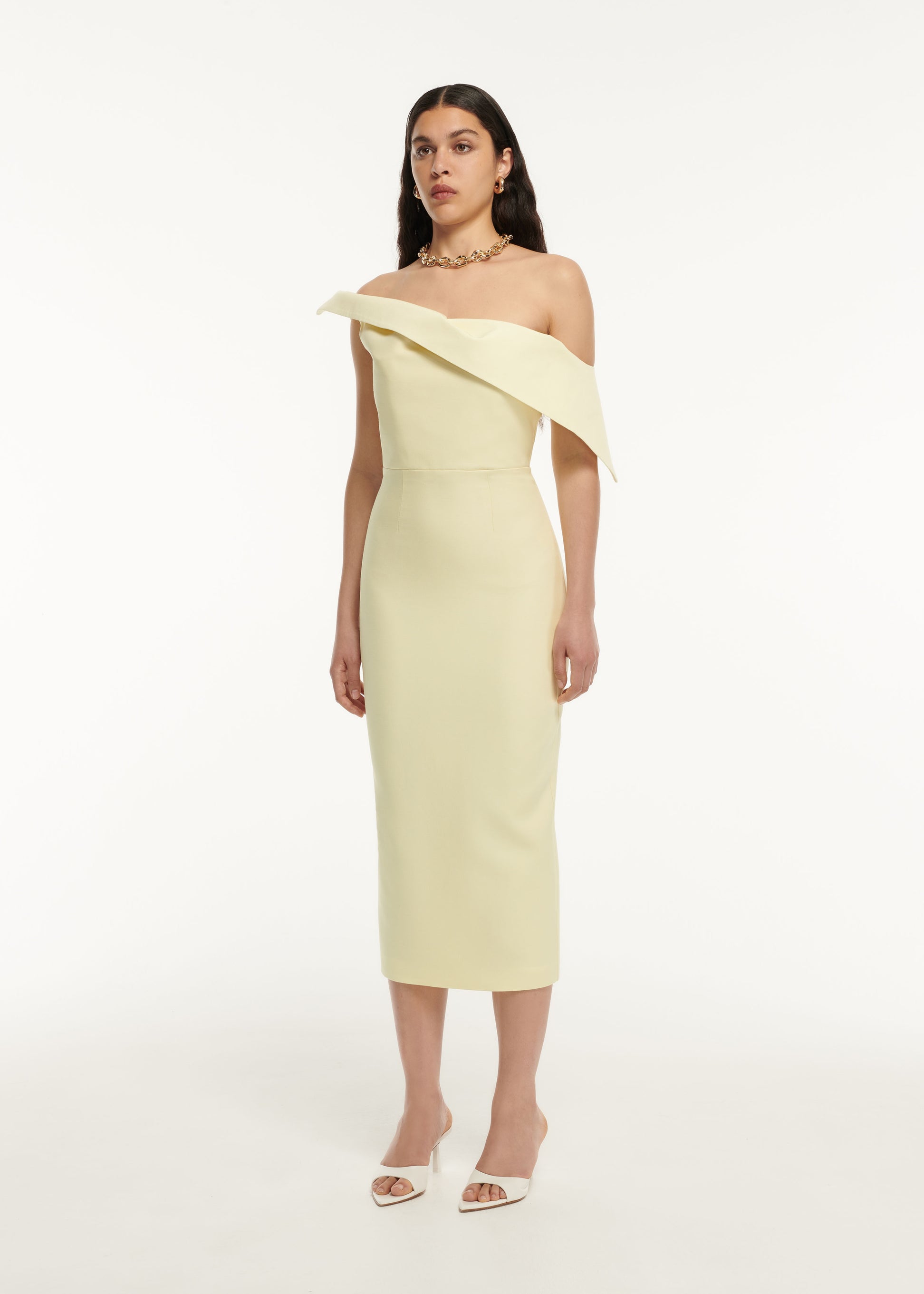 Asymmetric Drape Wool Silk Midi Dress