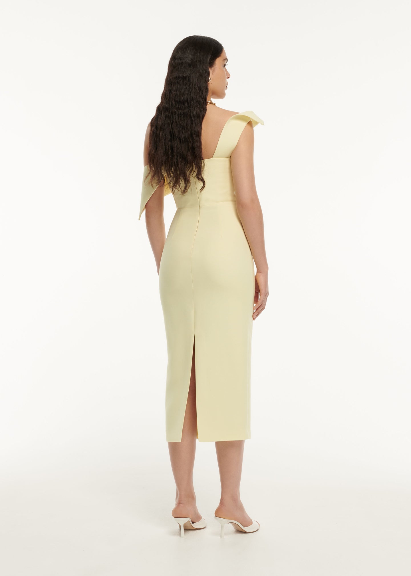 Asymmetric Drape Wool Silk Midi Dress