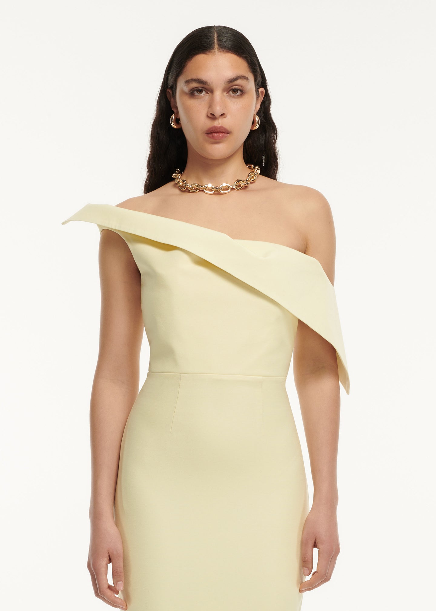 Asymmetric Drape Wool Silk Midi Dress