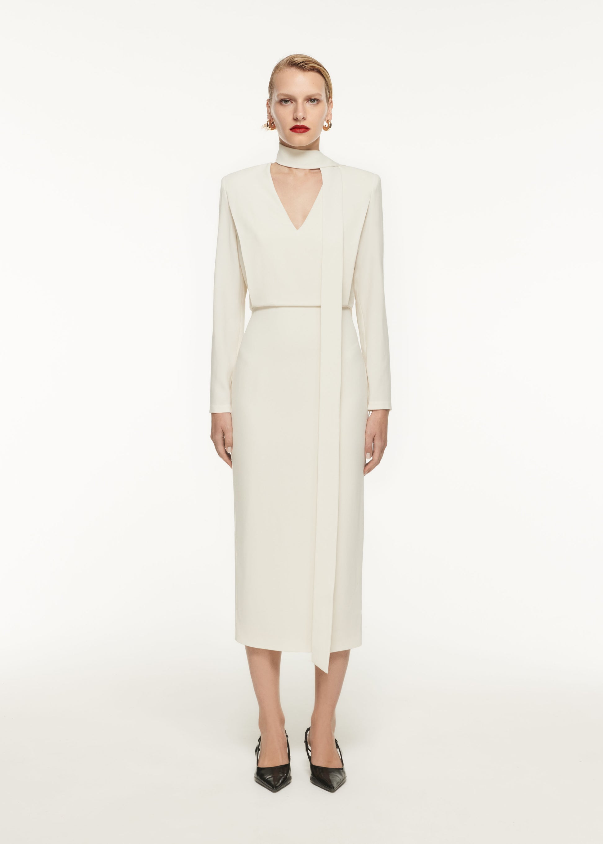 Long Sleeve Blouson Detail Midi Dress