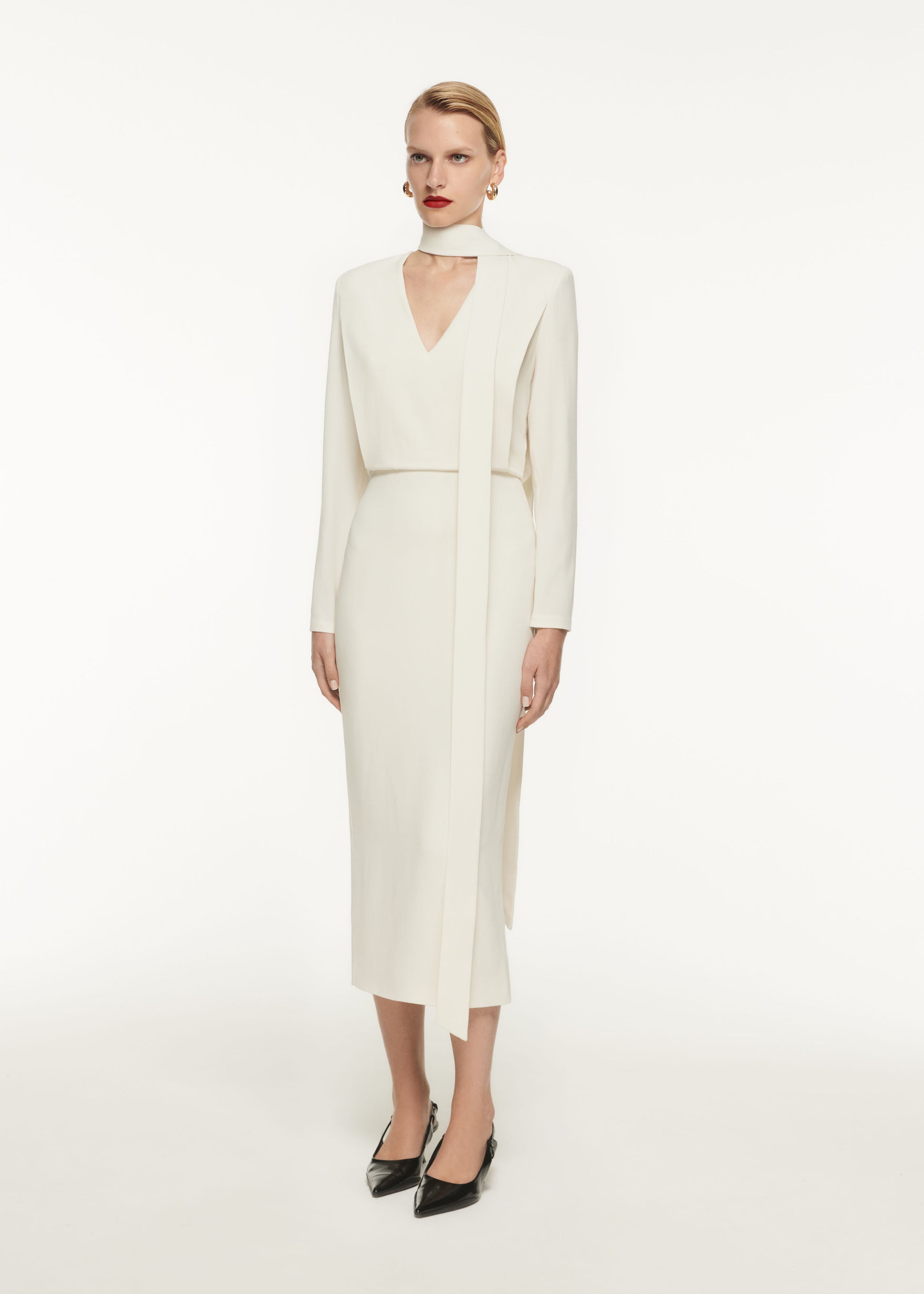 Long Sleeve Blouson Detail Midi Dress