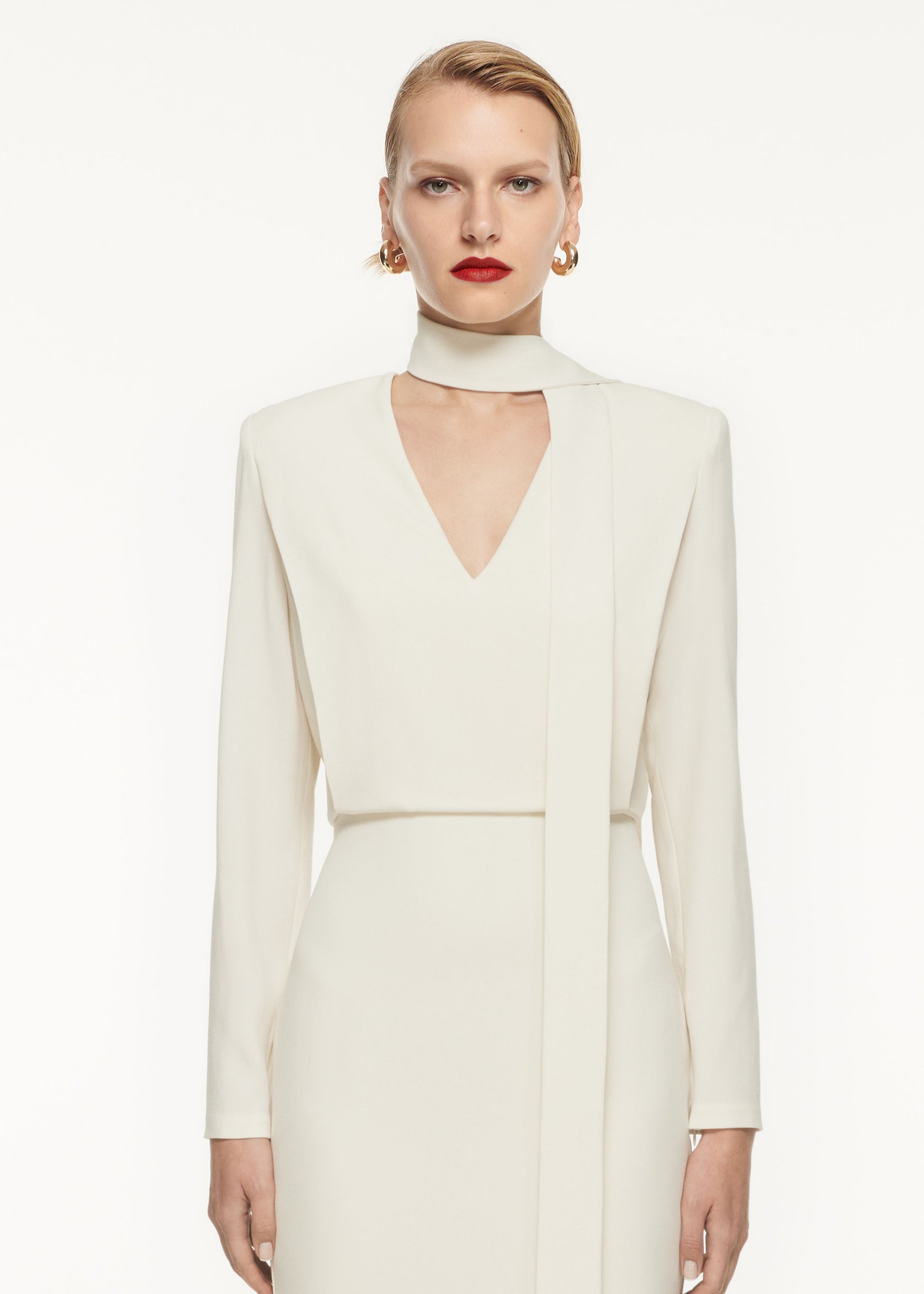 Long Sleeve Blouson Detail Midi Dress