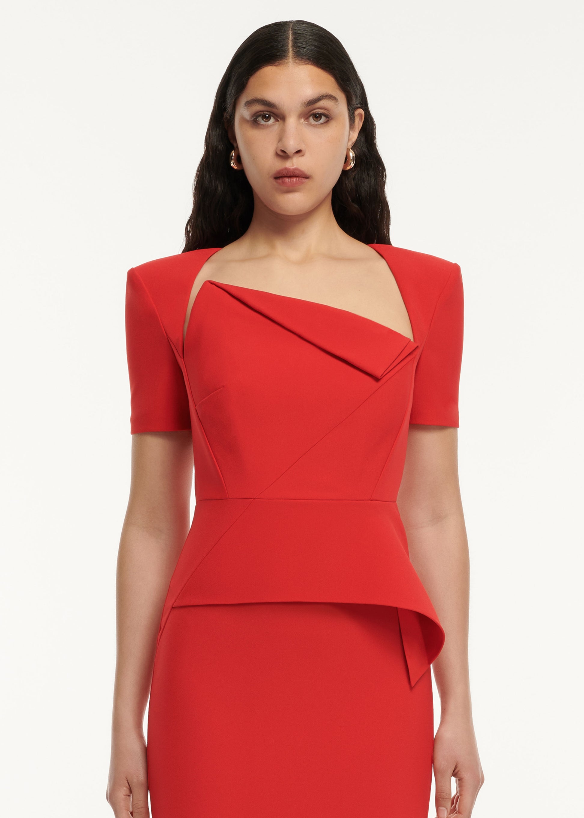 Short Sleeve Crepe Peplum Midi Dress