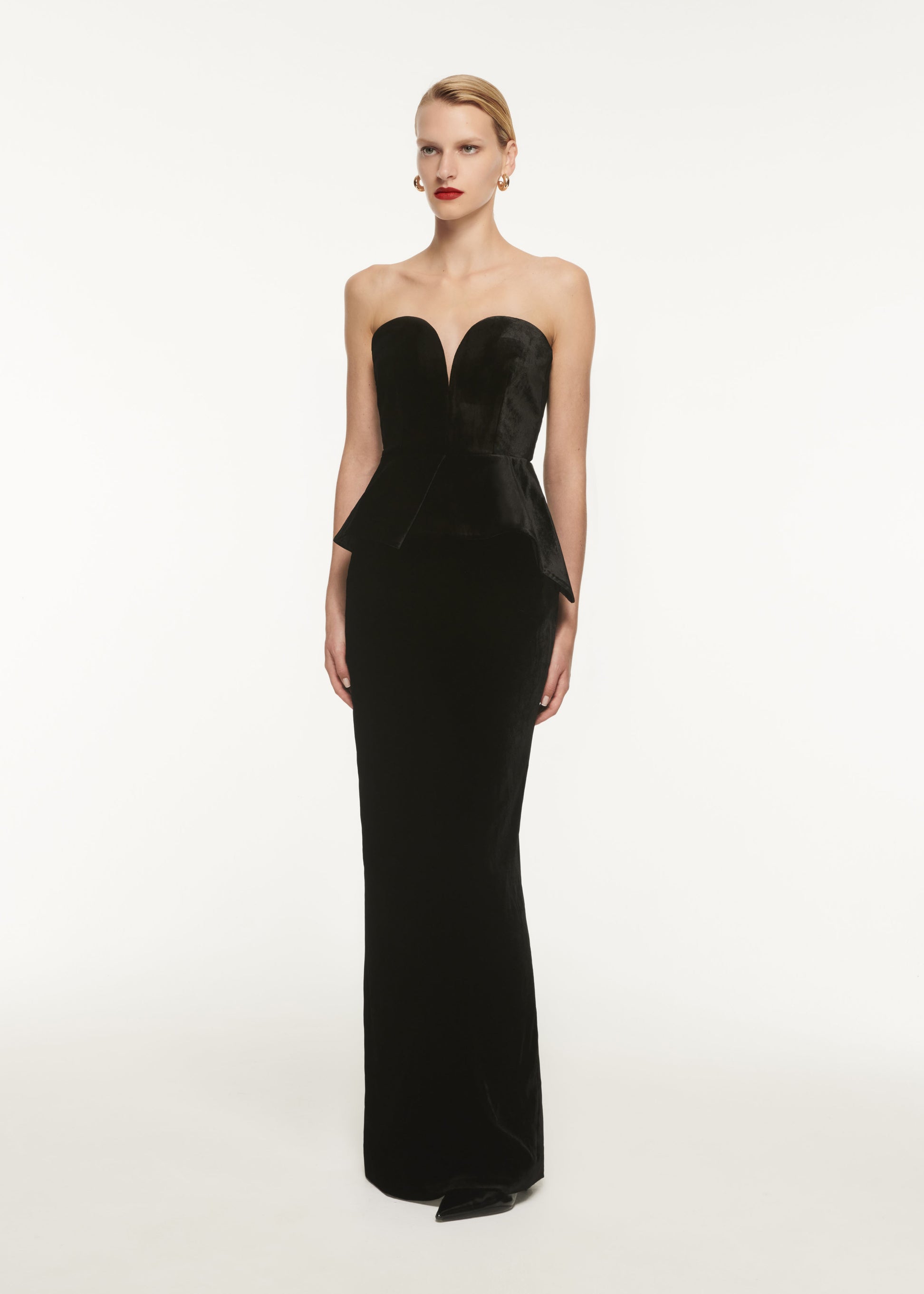 Strapless Velvet Peplum Gown