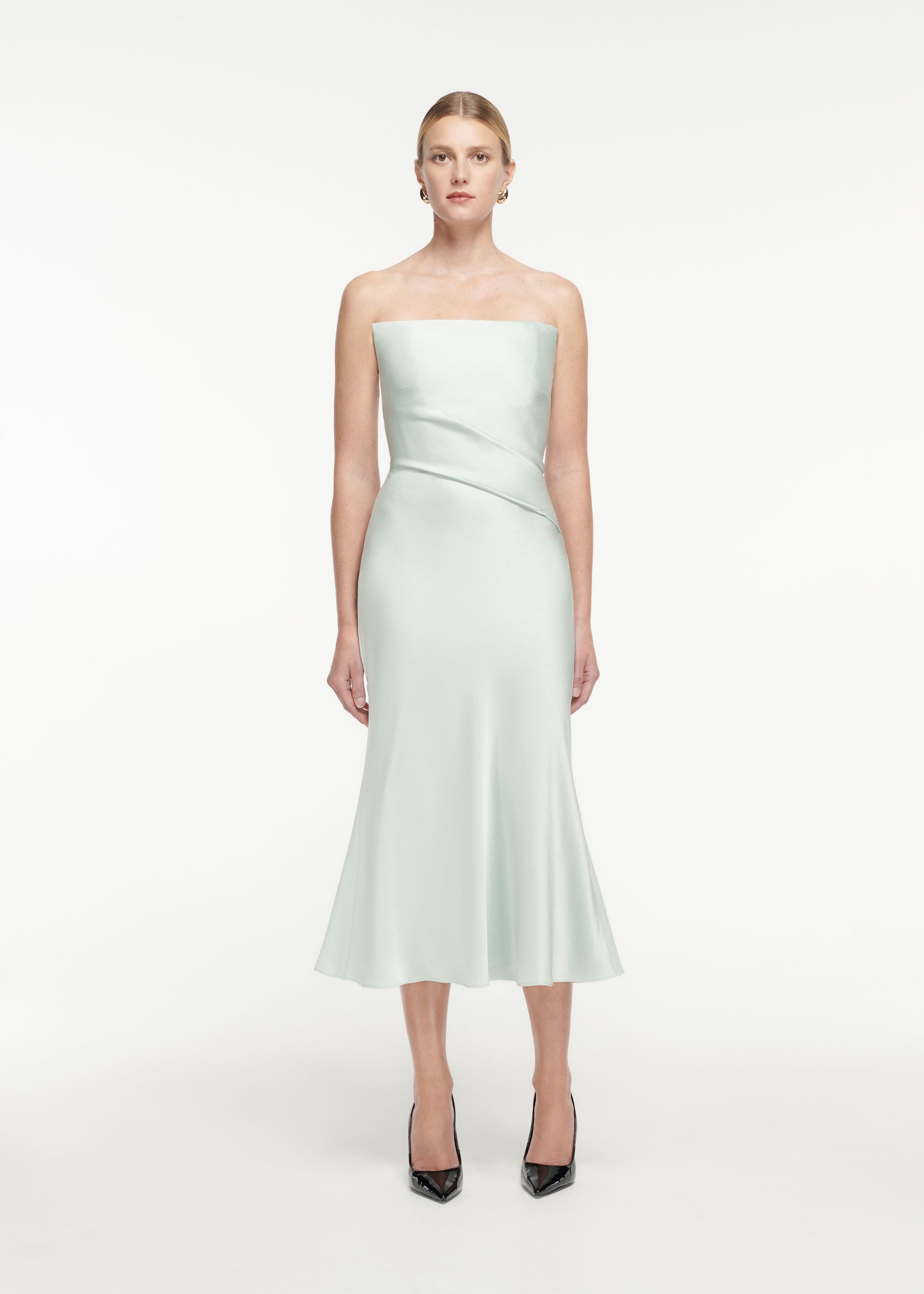 Strapless Satin Crepe Midi Dress
