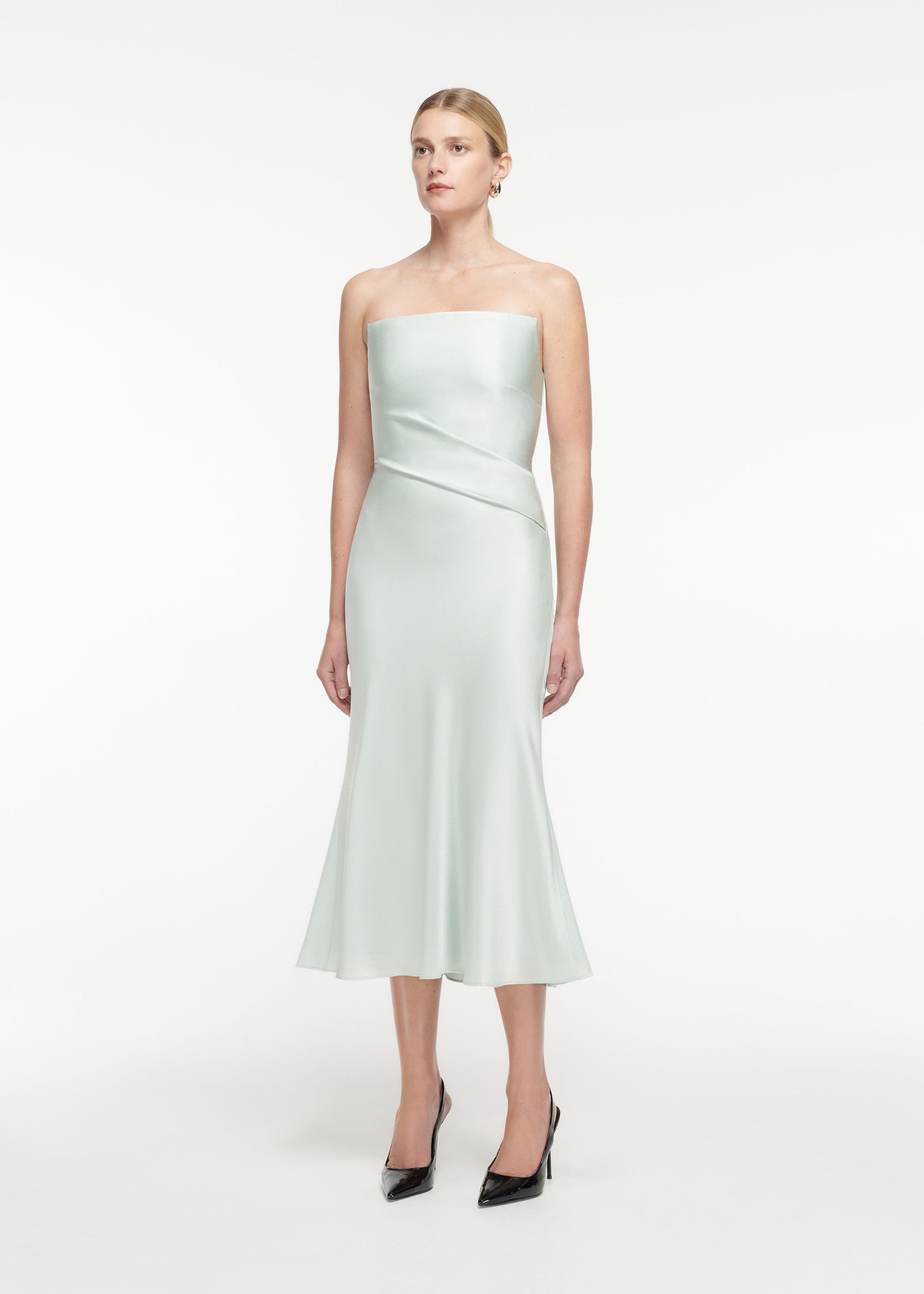Strapless Satin Crepe Midi Dress