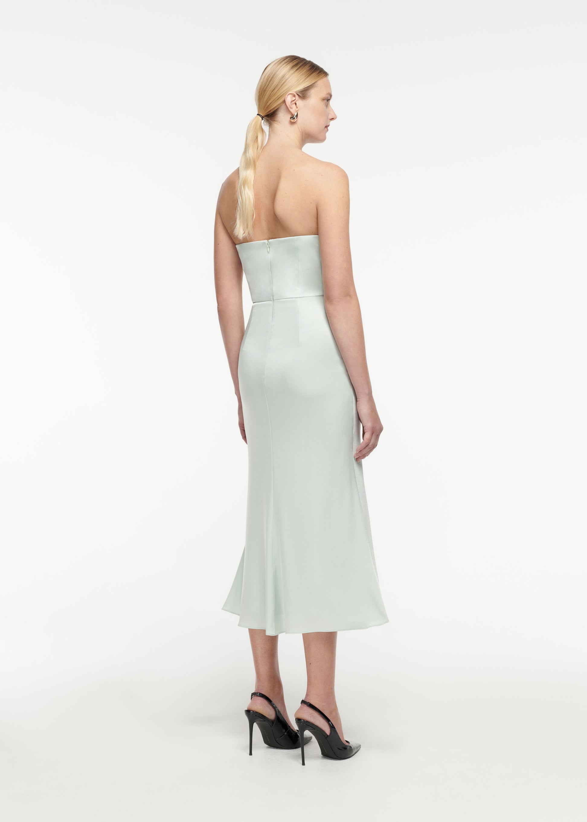 Strapless Satin Crepe Midi Dress