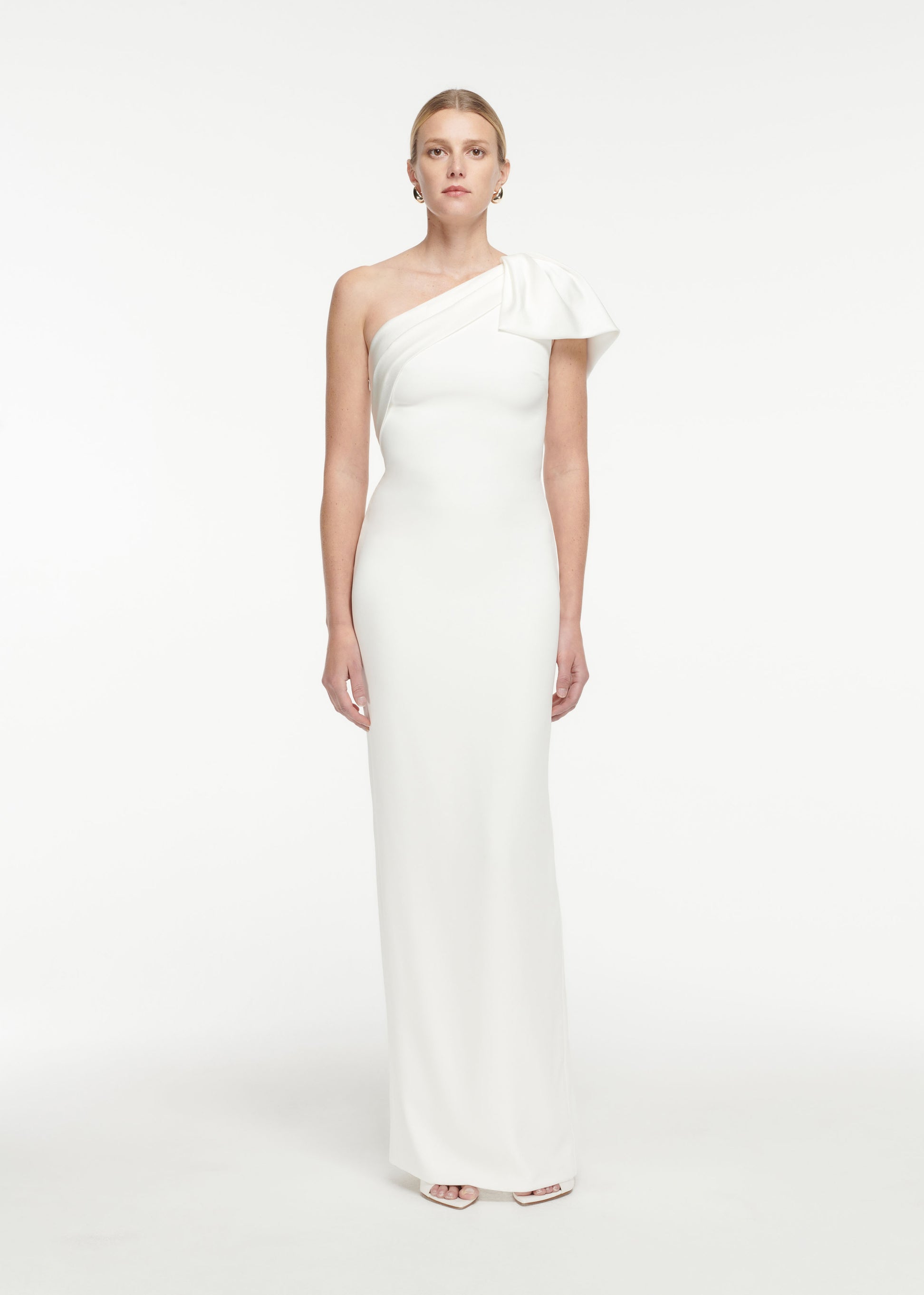 Asymmetric Bow Satin Crepe Gown