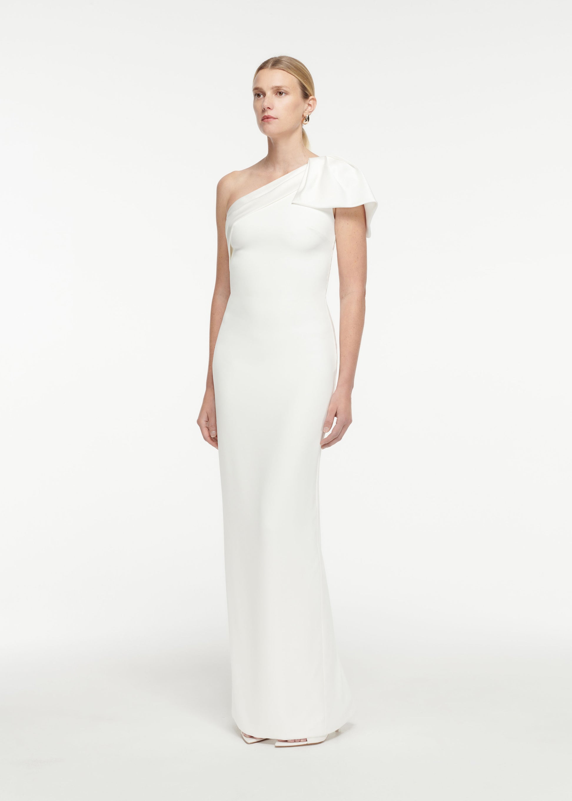 Asymmetric Bow Satin Crepe Gown