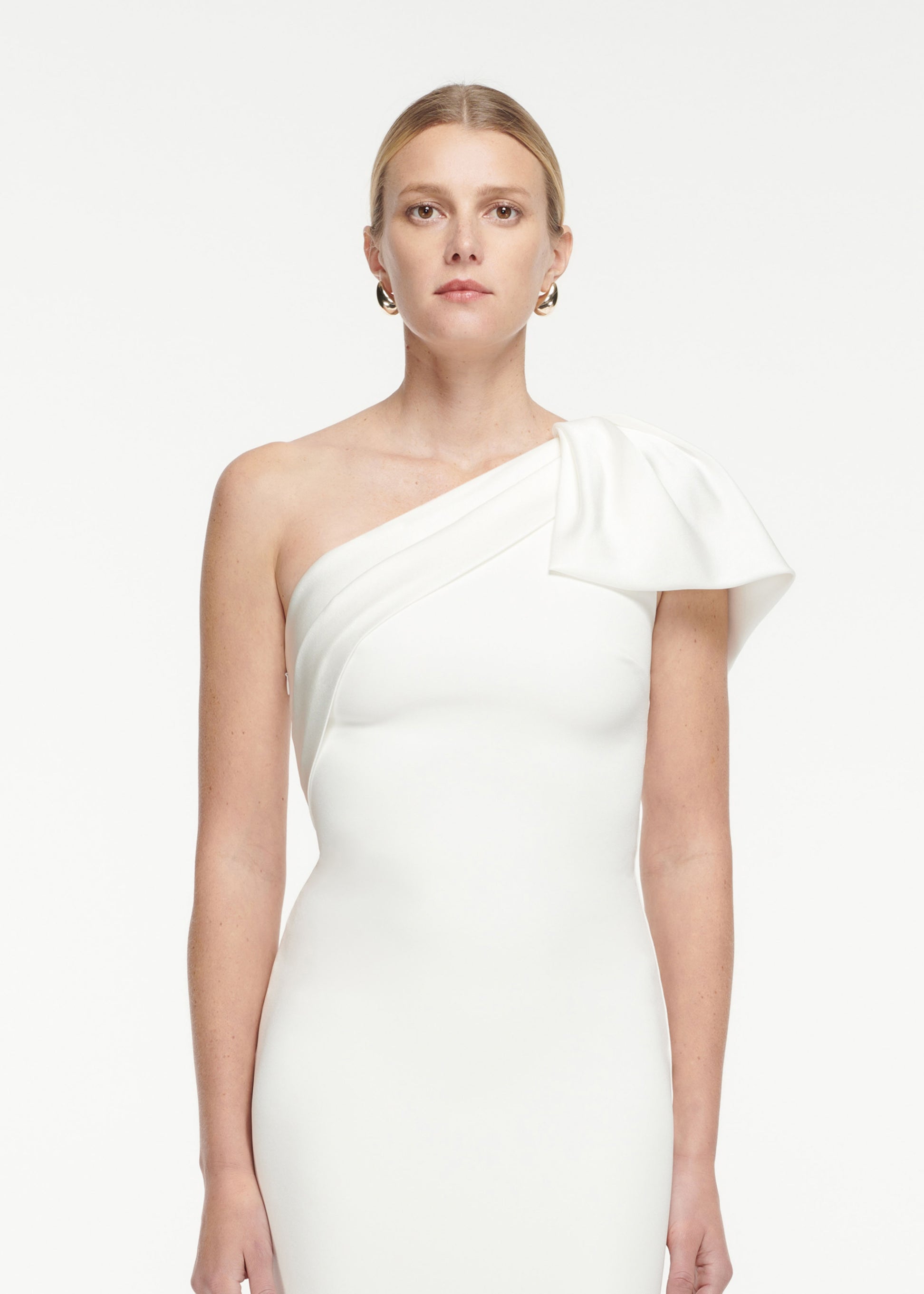 Asymmetric Bow Satin Crepe Gown