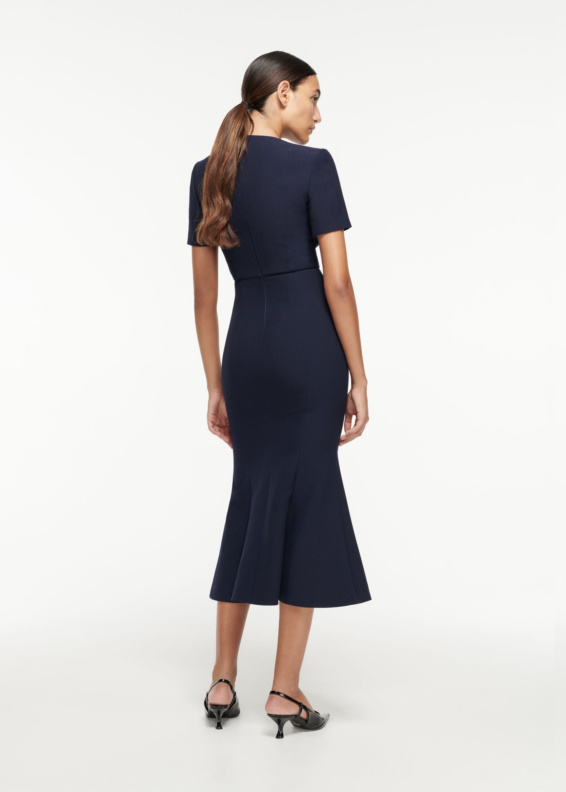 Short Sleeve Crepe Contrast Midi Dress