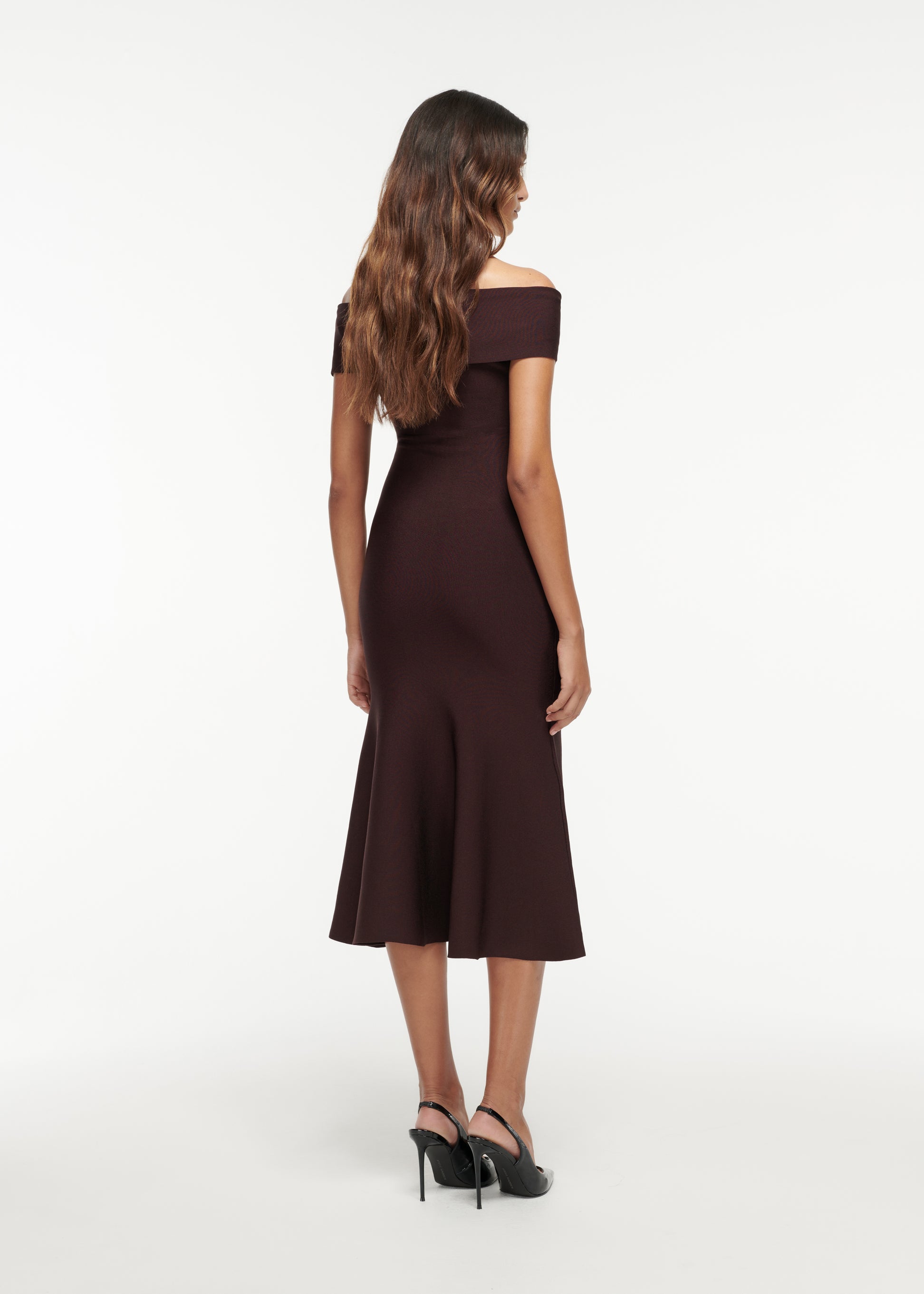 Off The Shoulder Flat Knit Midi Dress
