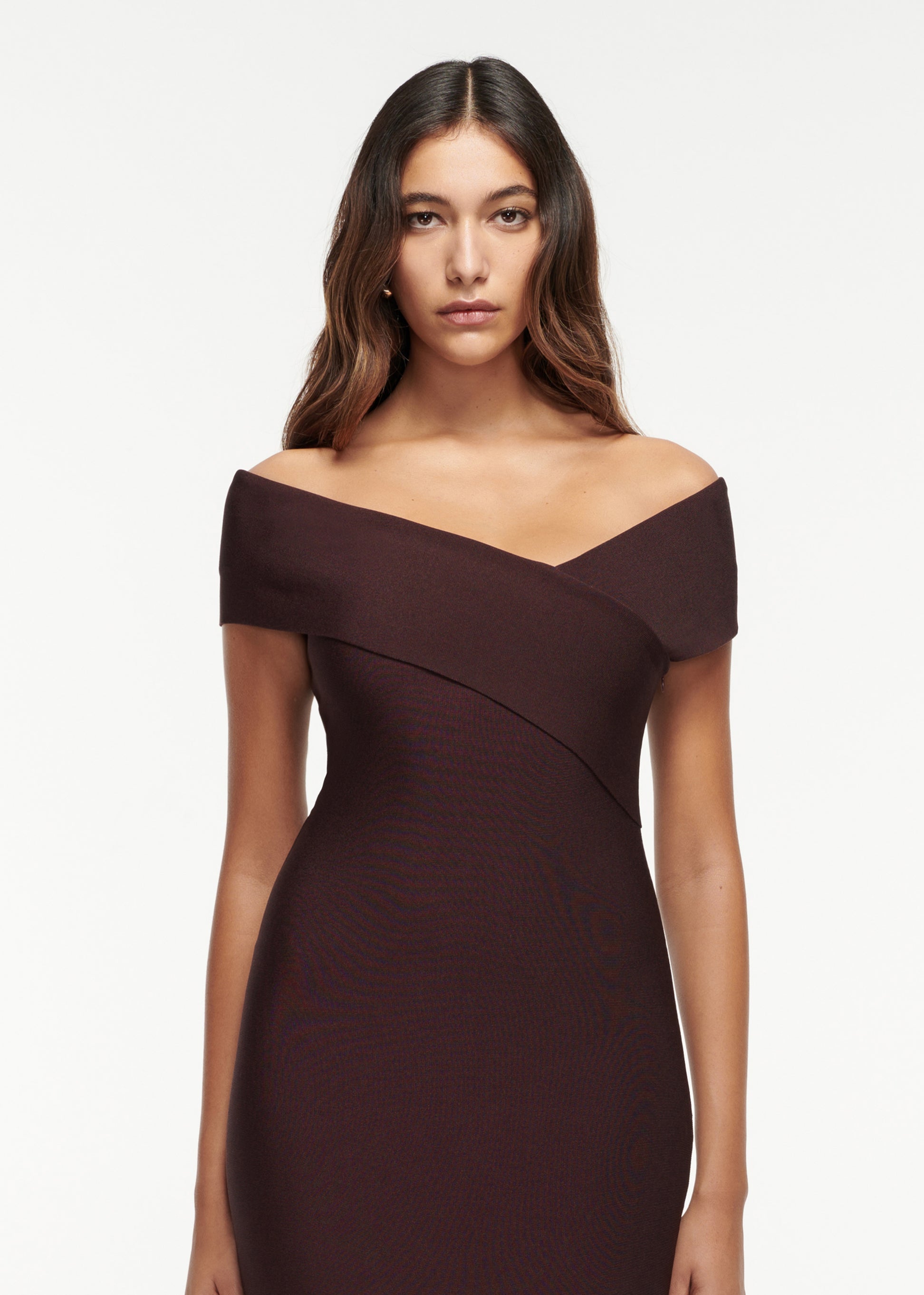 Off The Shoulder Flat Knit Midi Dress