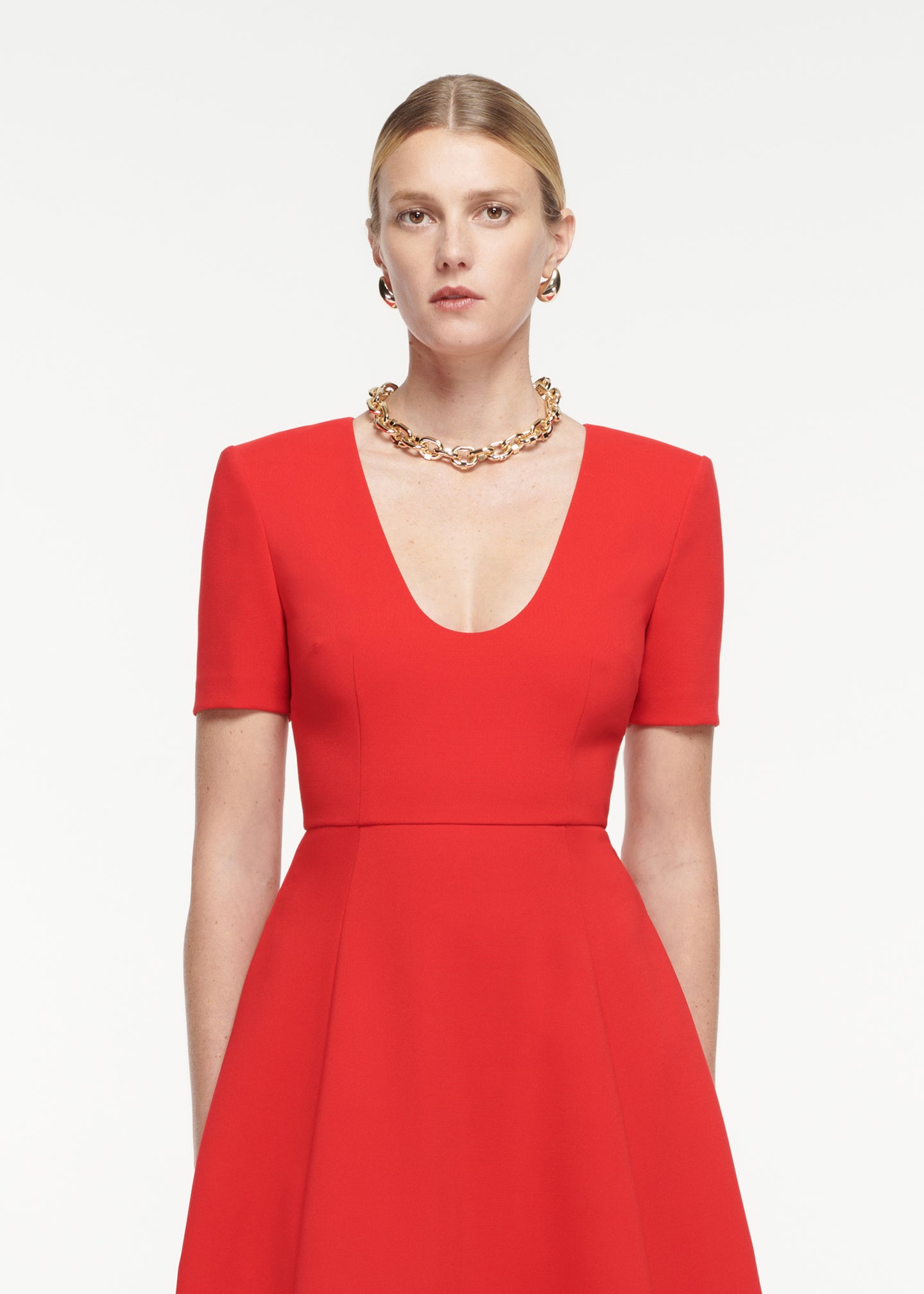 Short Sleeve Crepe Midi Dress