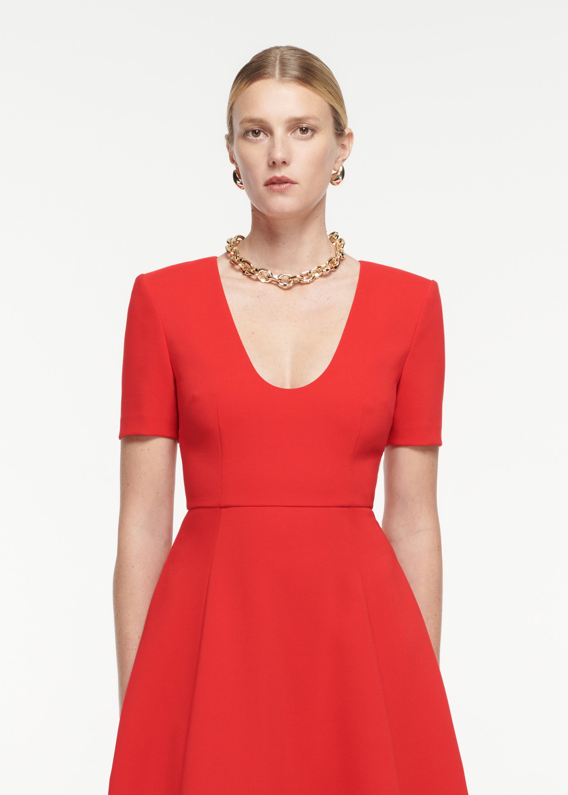 Short Sleeve Crepe Midi Dress