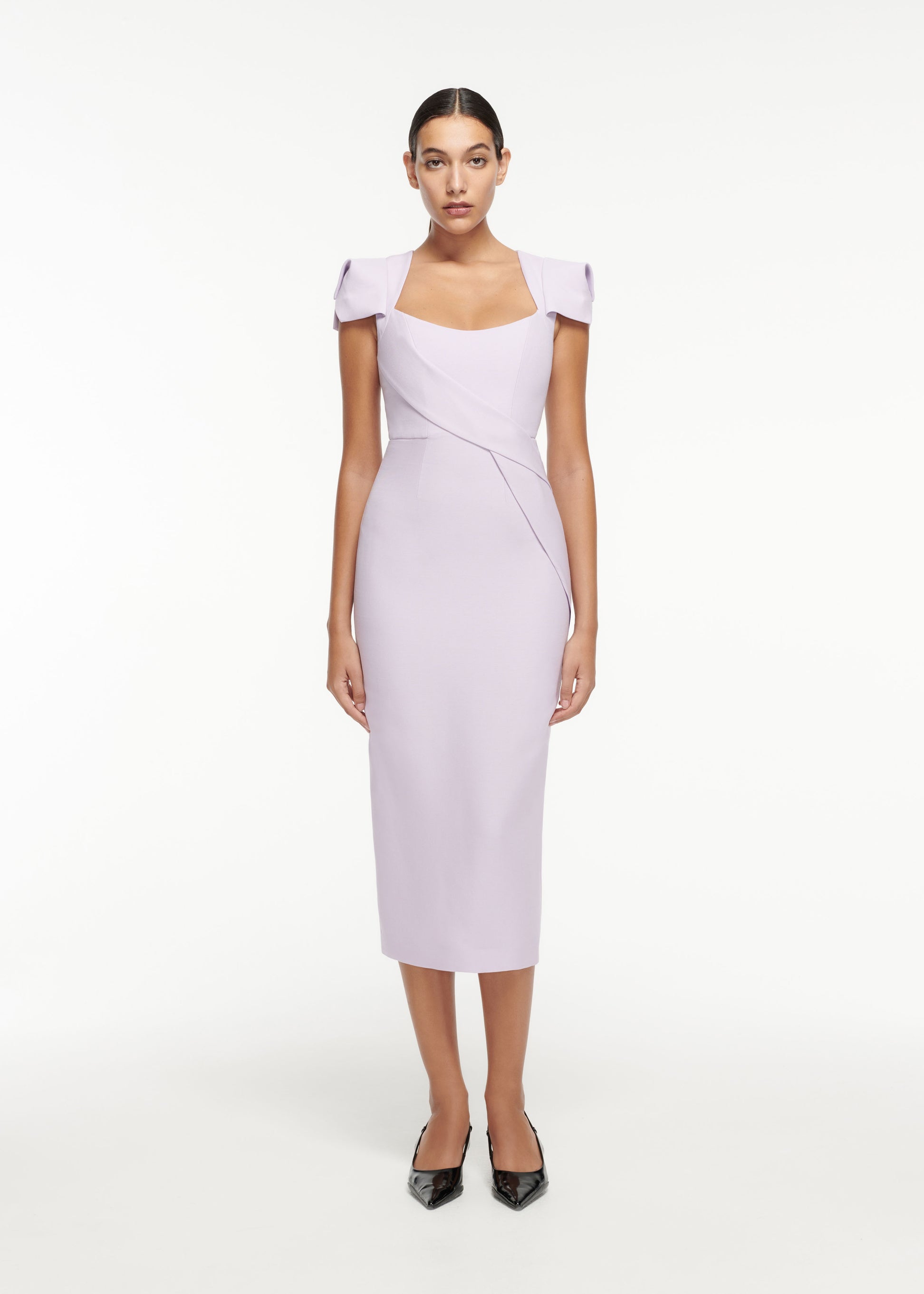 Cap Sleeve Wool Silk Midi Dress