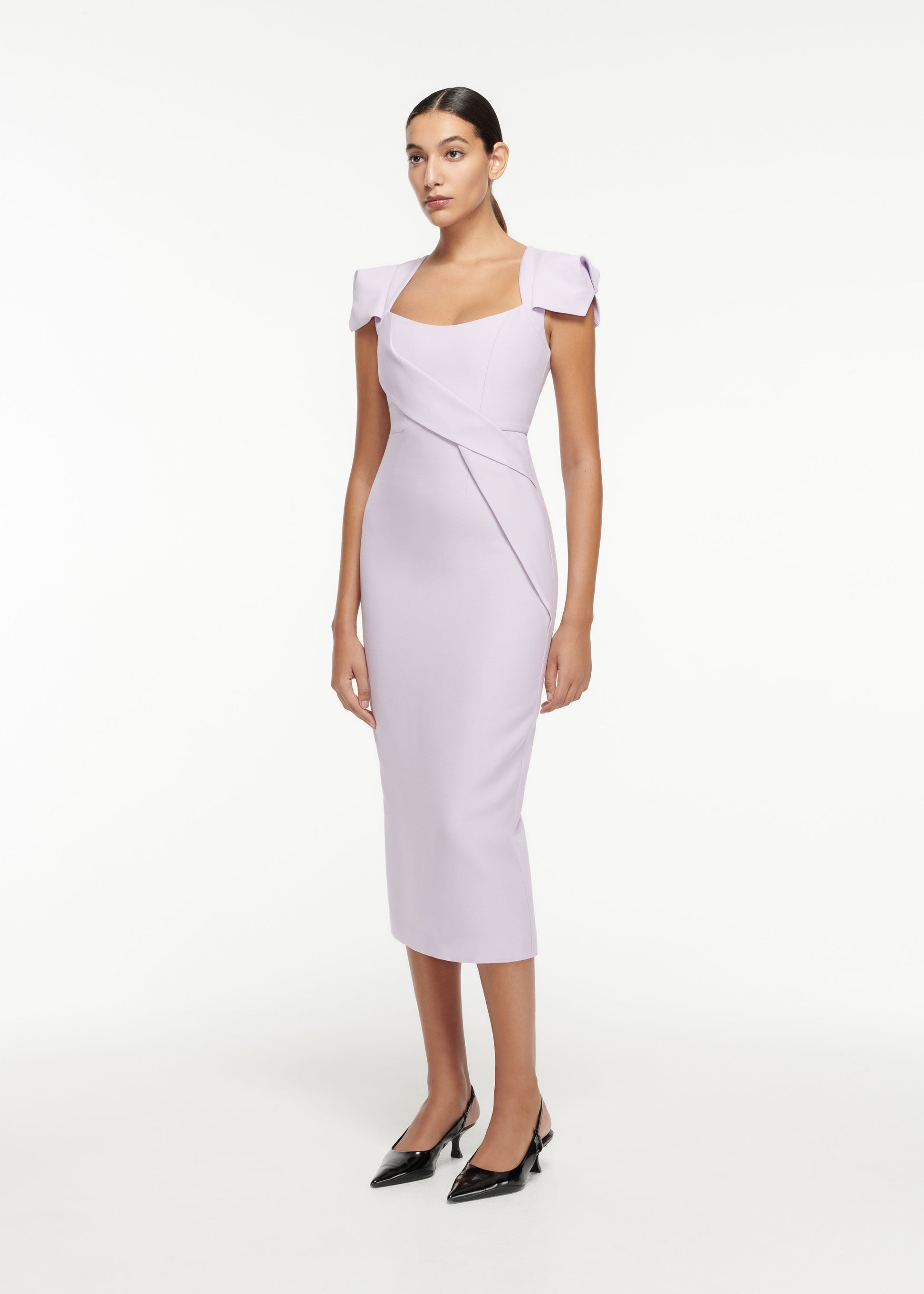 Cap Sleeve Wool Silk Midi Dress