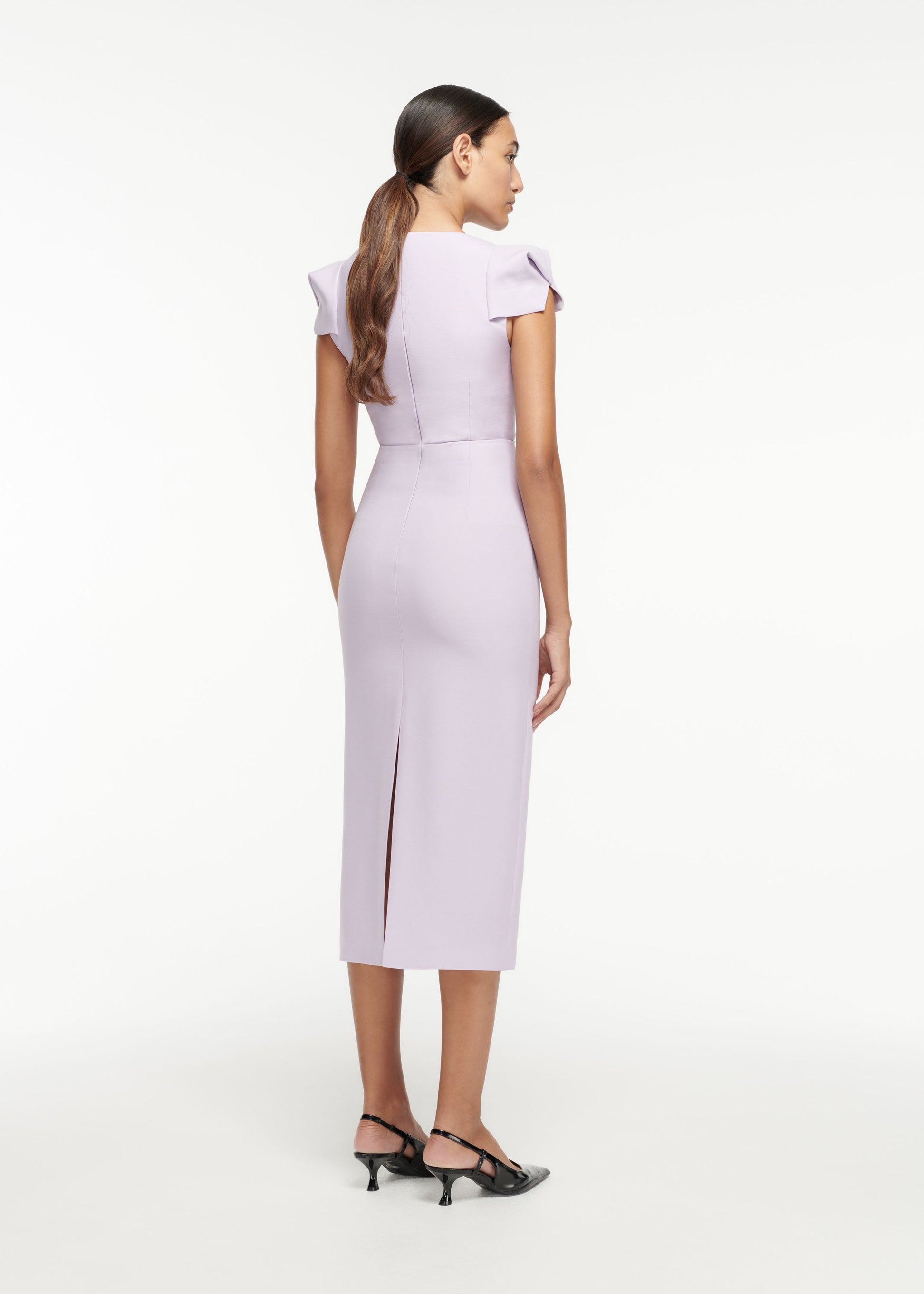Cap Sleeve Wool Silk Midi Dress