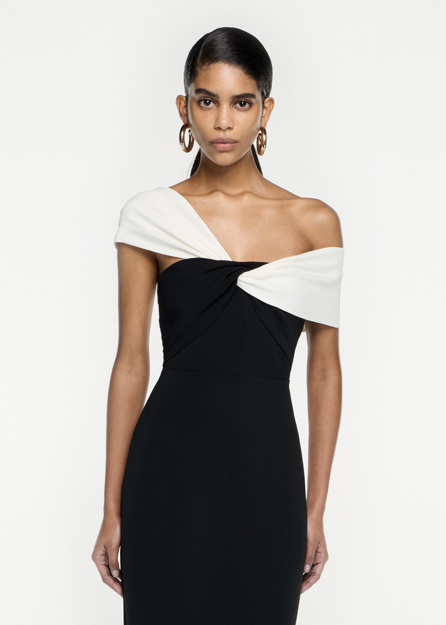 asymmetric stretch cady maxi dress monochrome