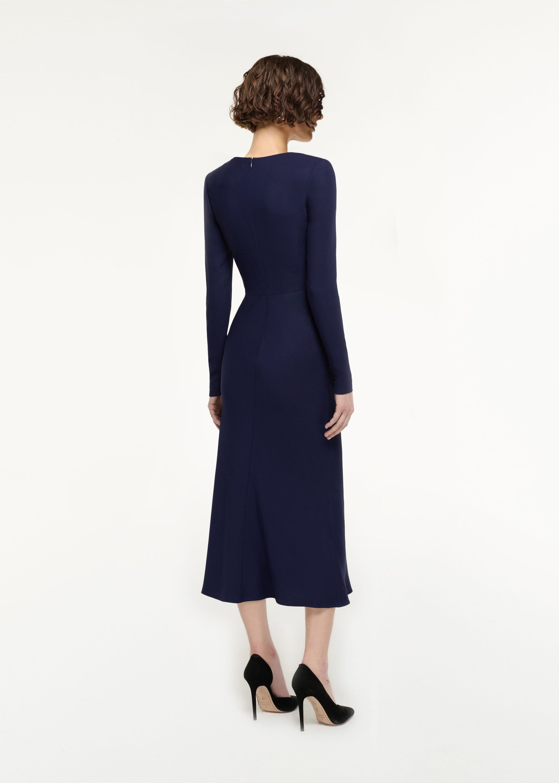 Asymmetric Drape Stretch Cady Midi Dress