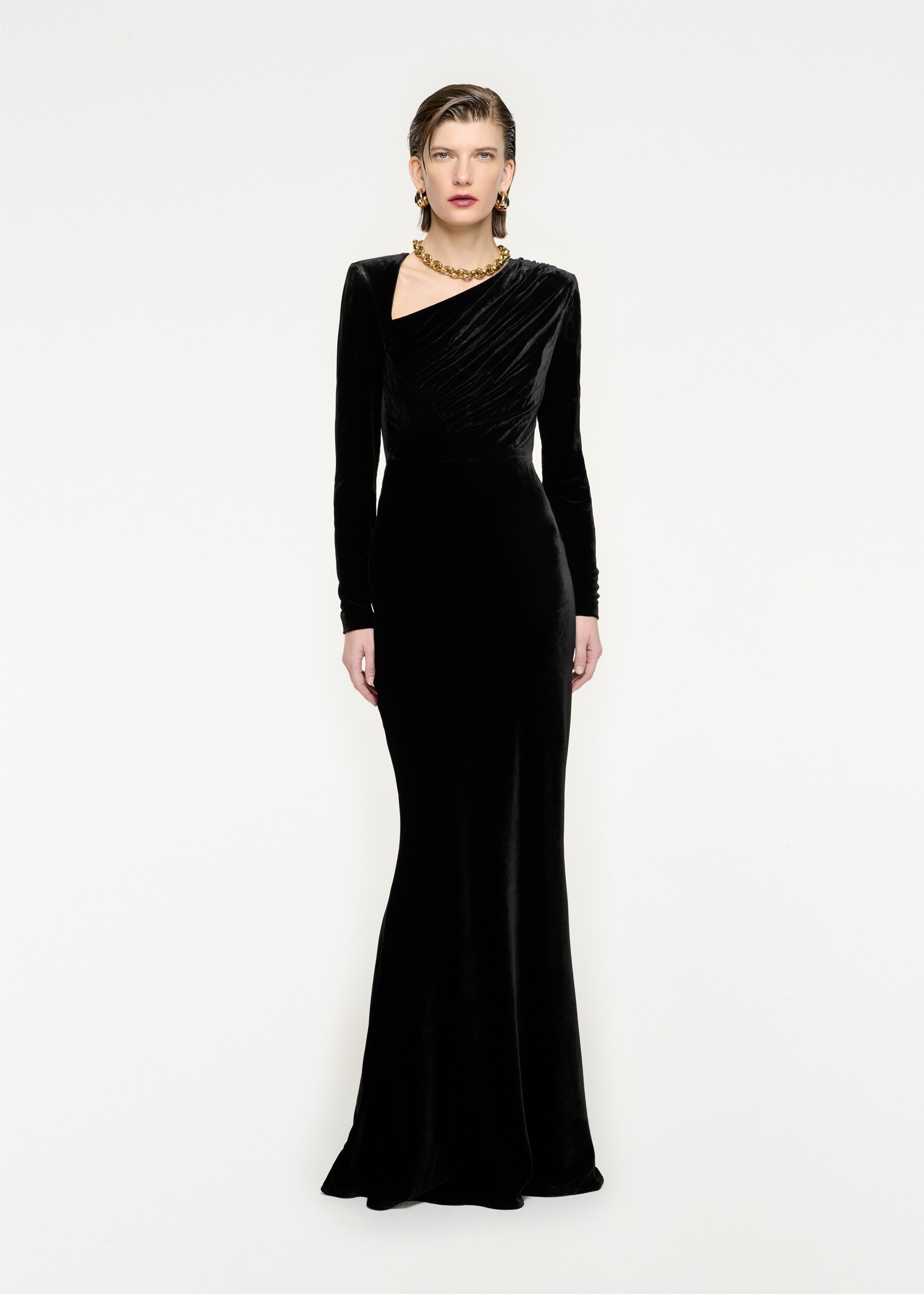 Long Sleeve Velvet Maxi Dress in Black – Roland Mouret