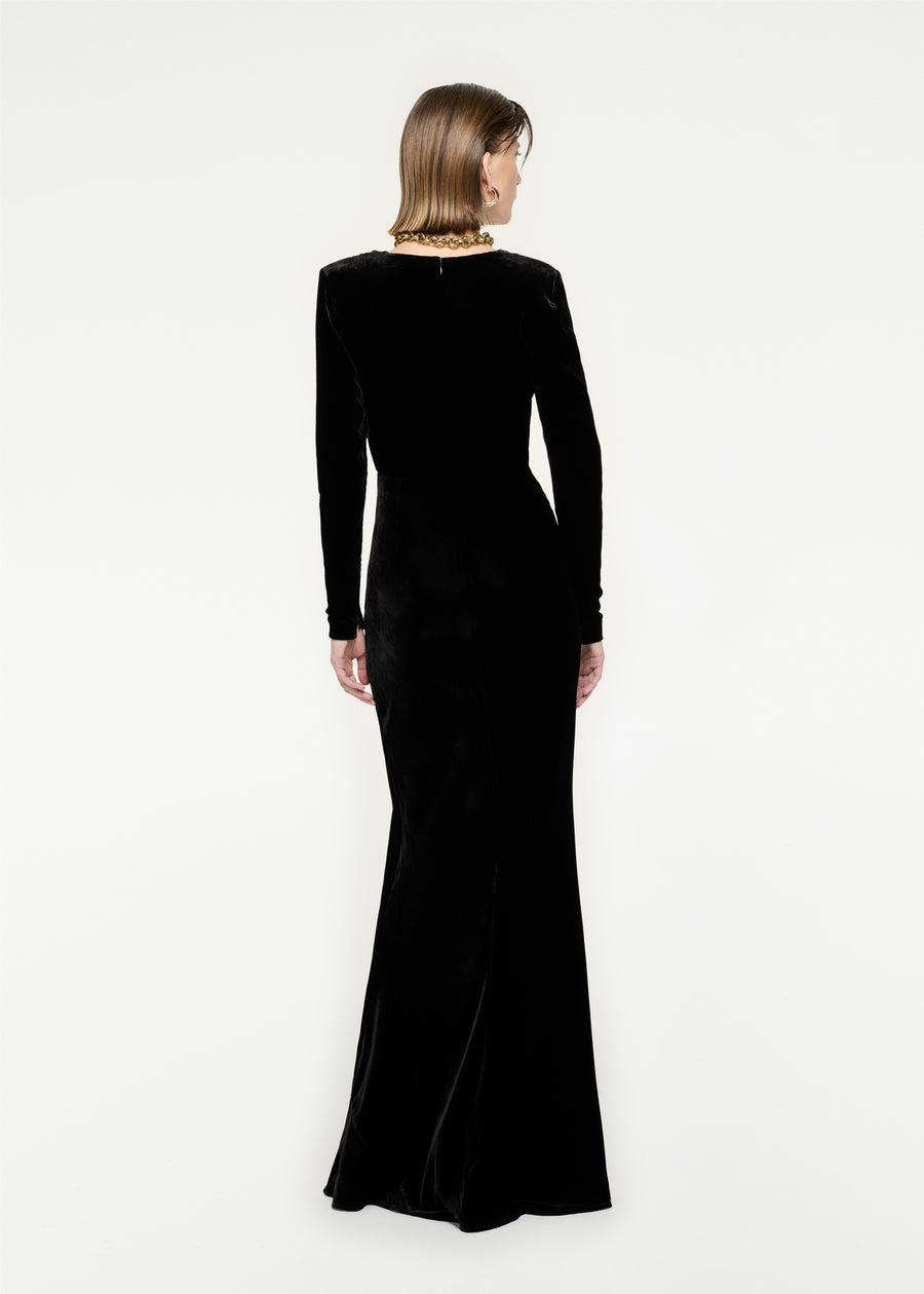 Long Sleeve Velvet Maxi Dress in Black – Roland Mouret