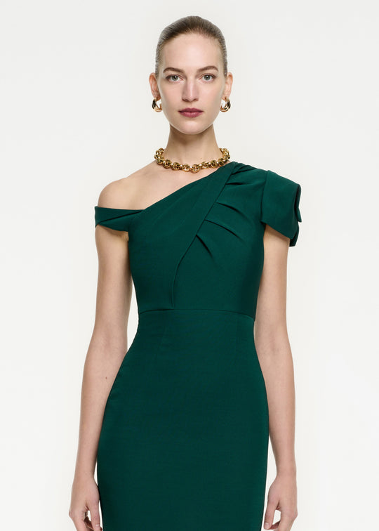 Asymmetric Wool Silk Midi Dress in Green – Roland Mouret