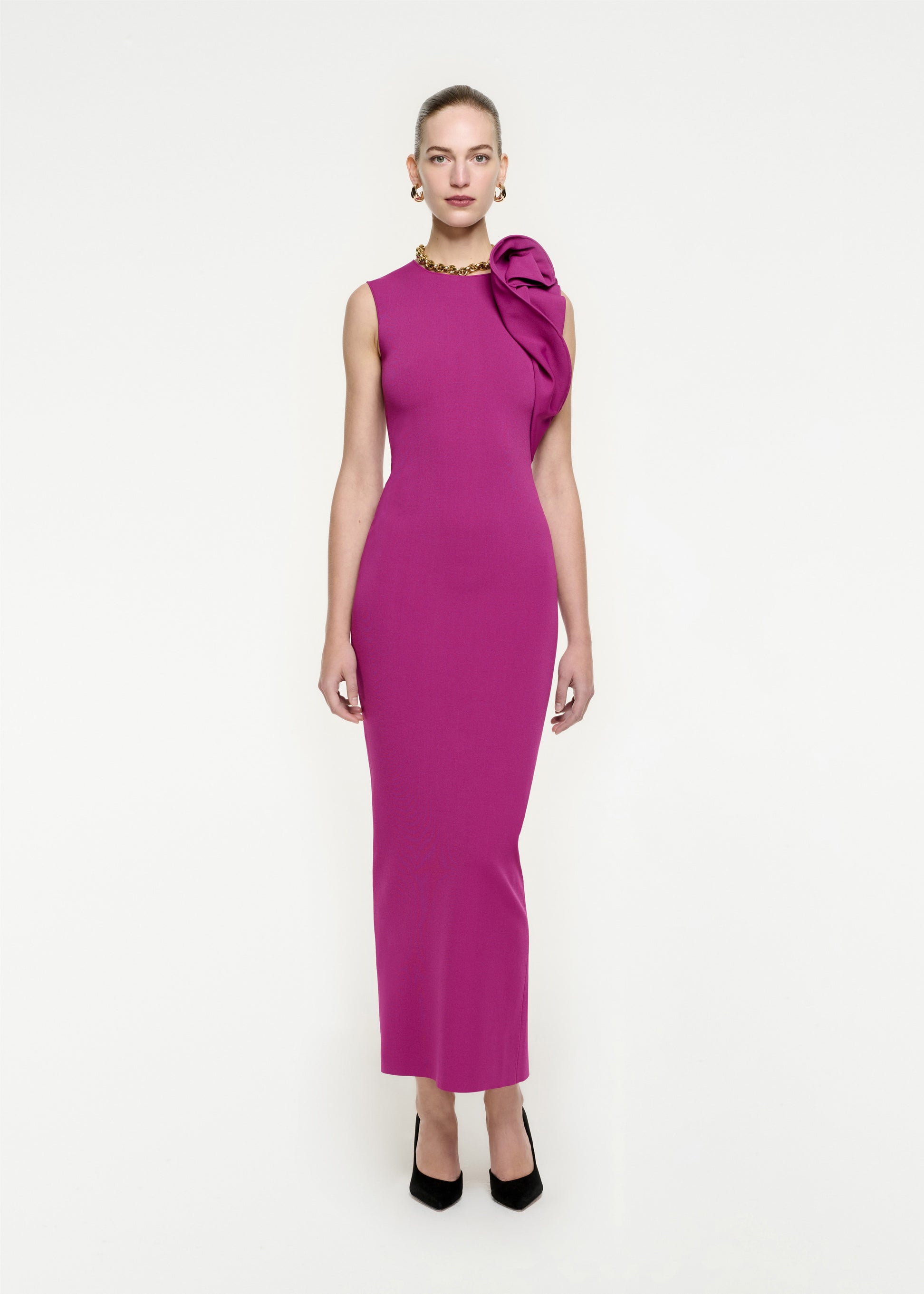 Woman wearing the Knit Maxi Dress in Purple
