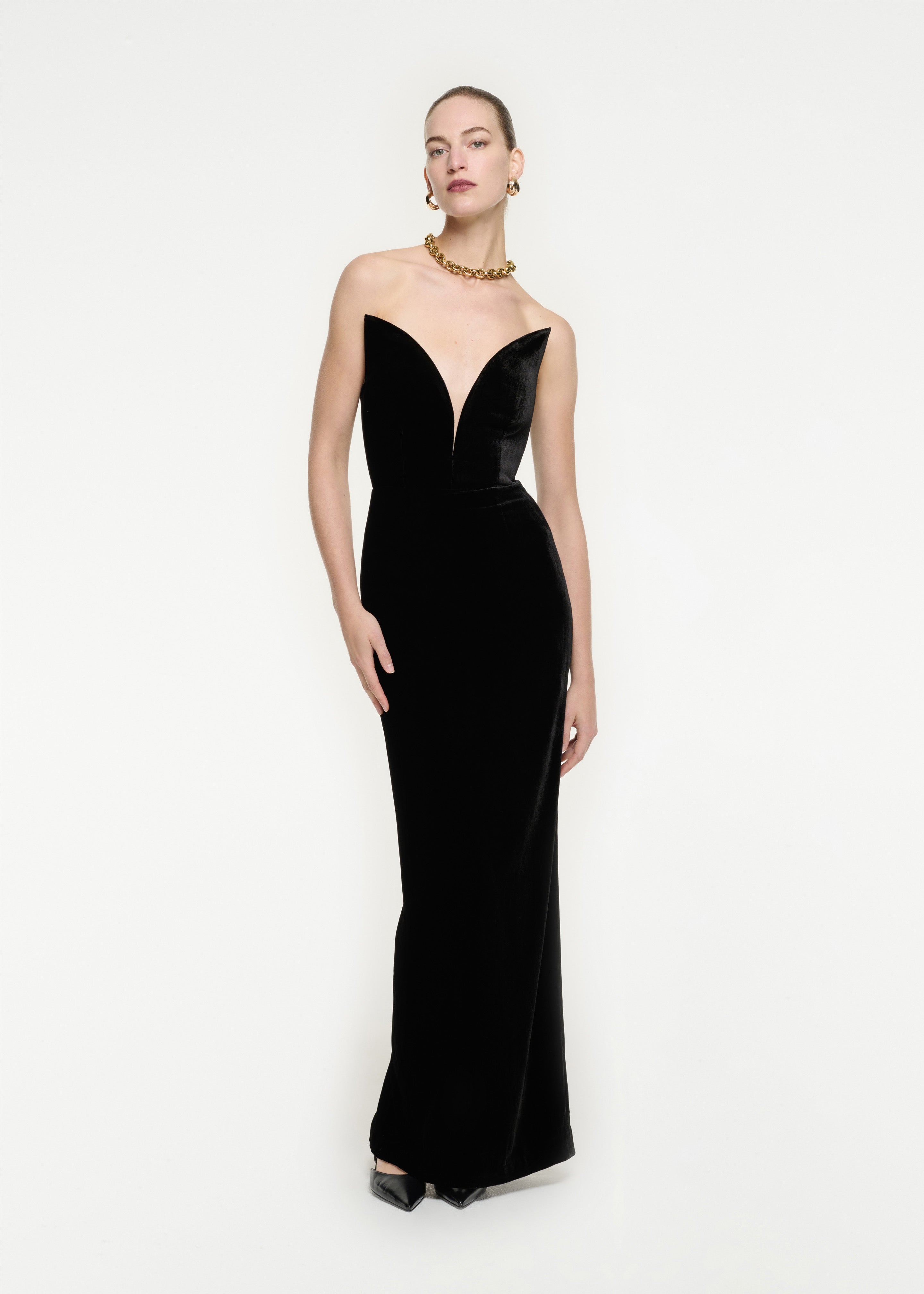 Long Black Velvet Dress For Formal Evening - $136.992 #V78227 - SheProm.com