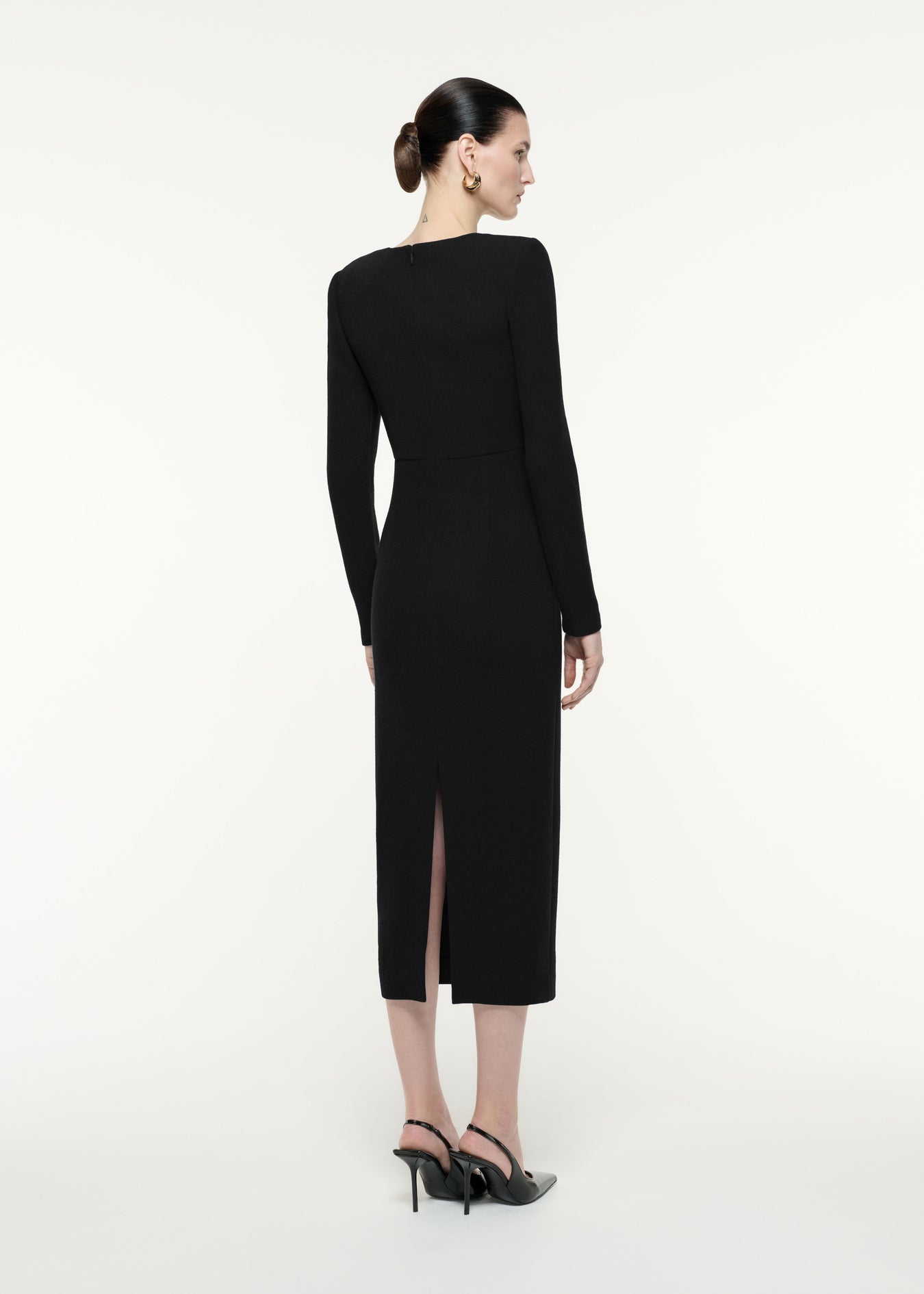 Long Sleeve Wool Crepe Midi Dress