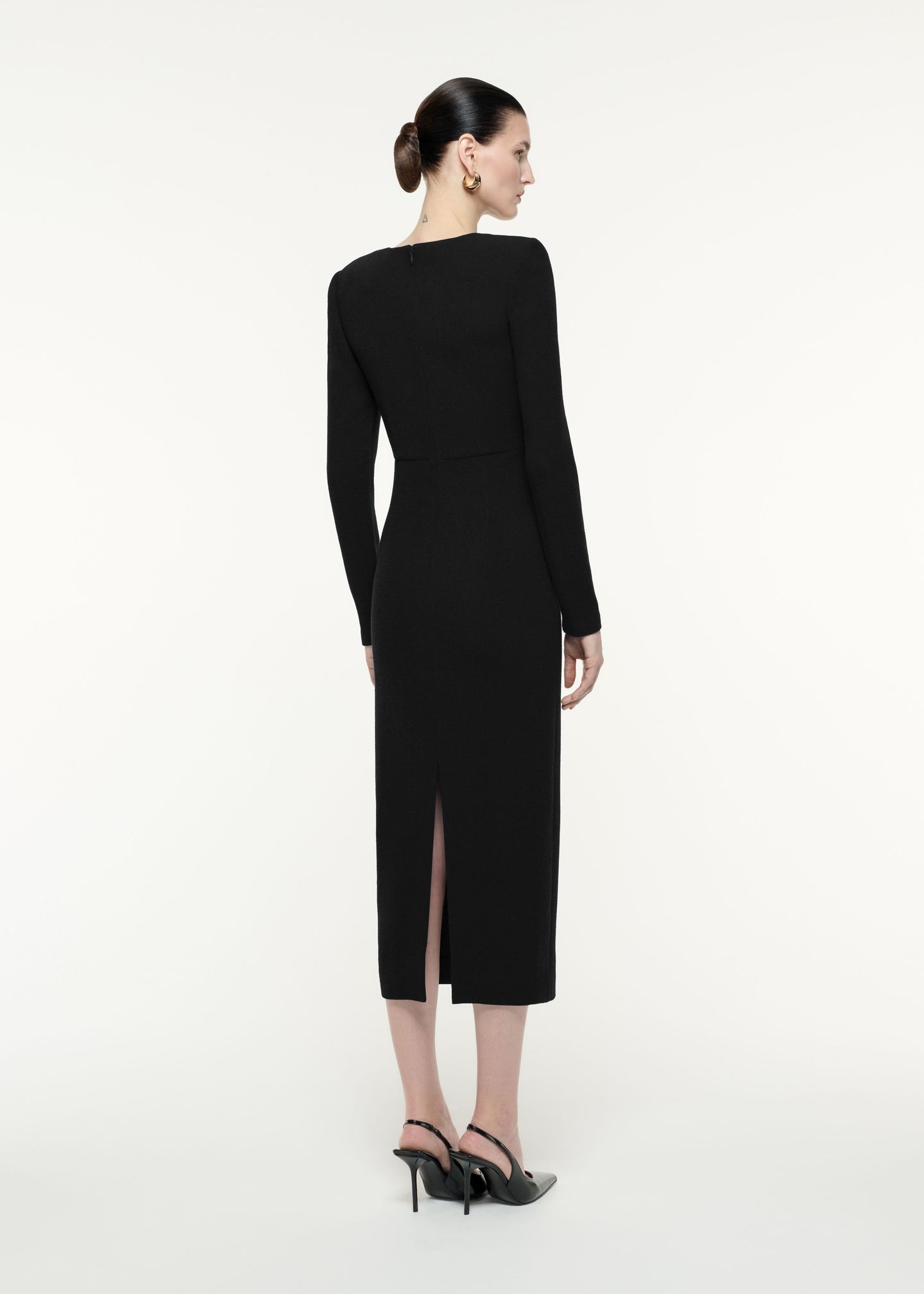 Long Sleeve Wool Crepe Midi Dress