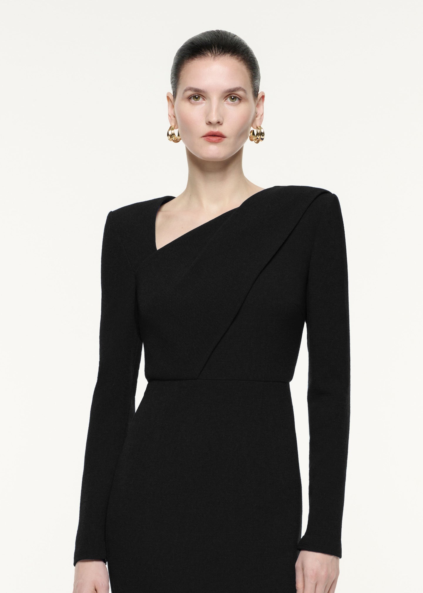 Long Sleeve Wool Crepe Midi Dress
