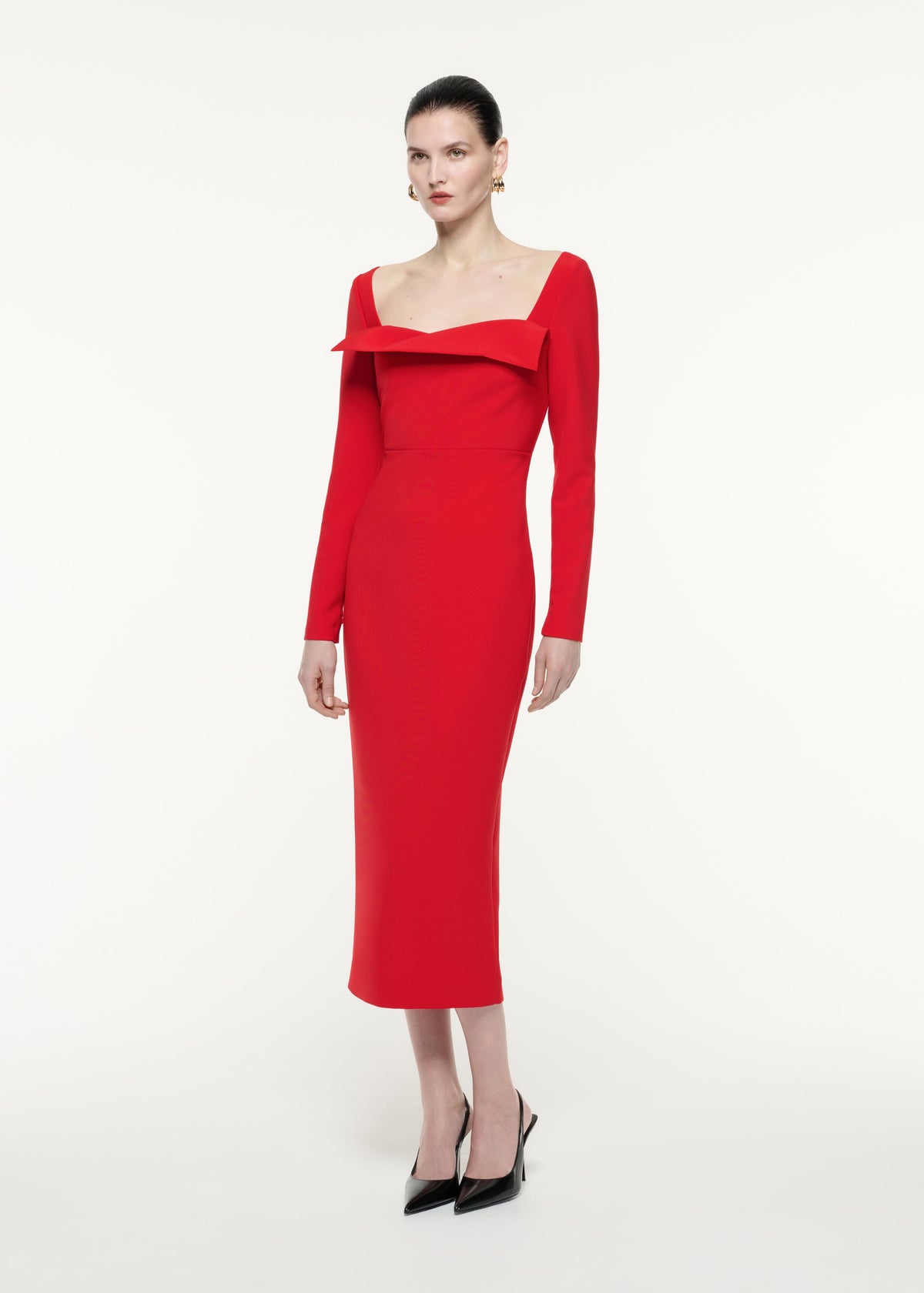 Long Sleeve Crepe Midi Dress in Red – Roland Mouret