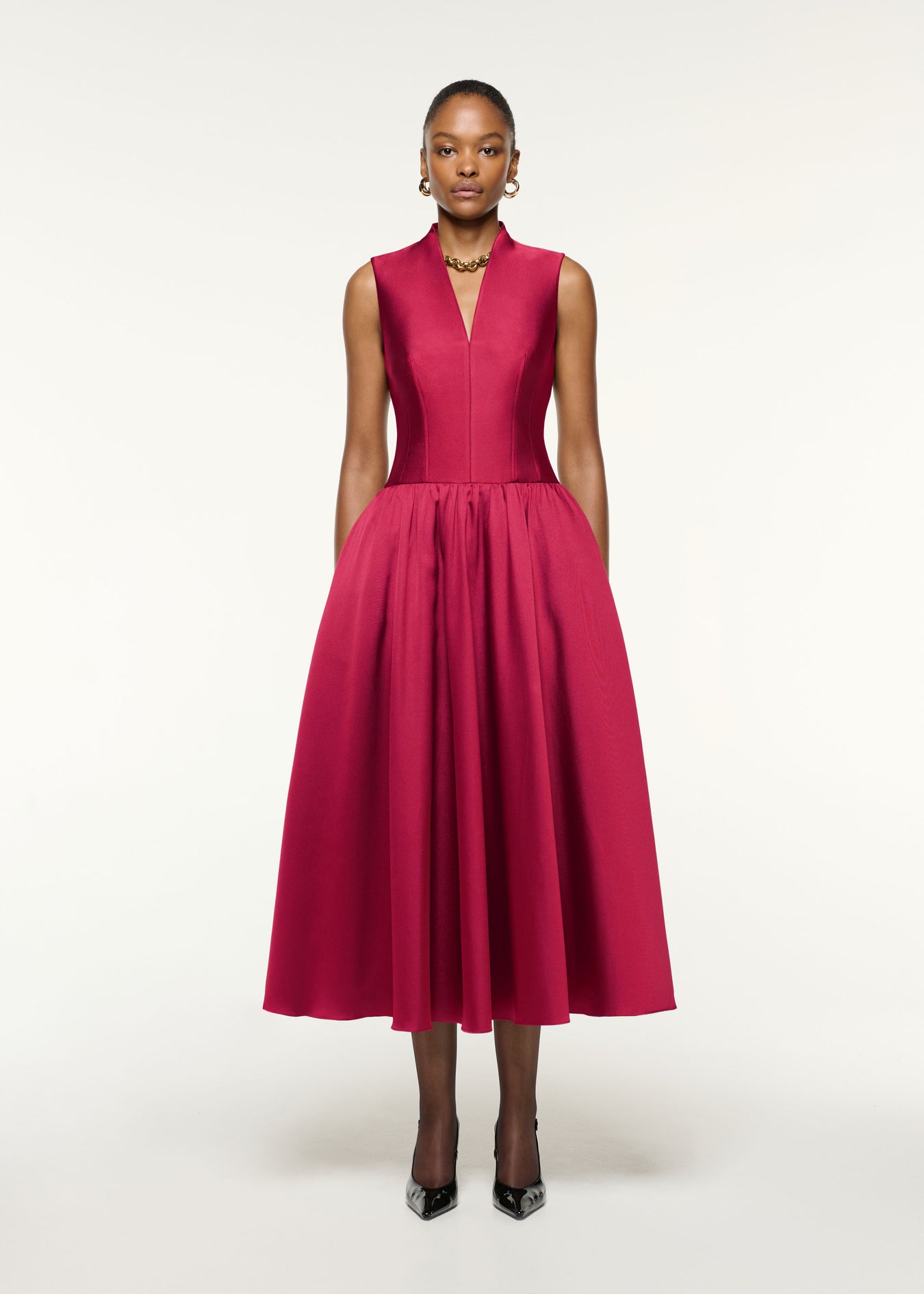 Dropped Gathered Waist Taffeta Dress