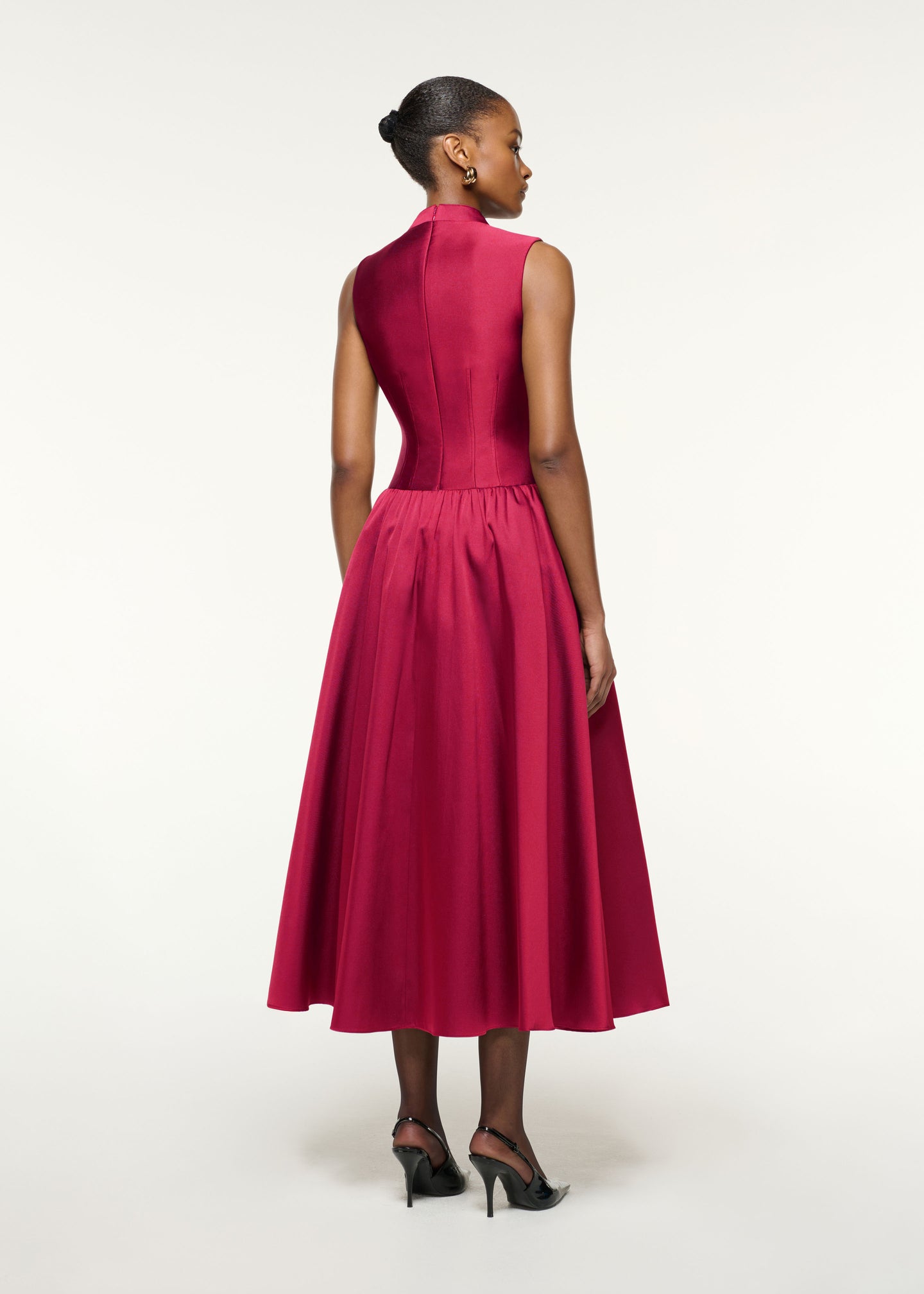 Dropped Gathered Waist Taffeta Dress