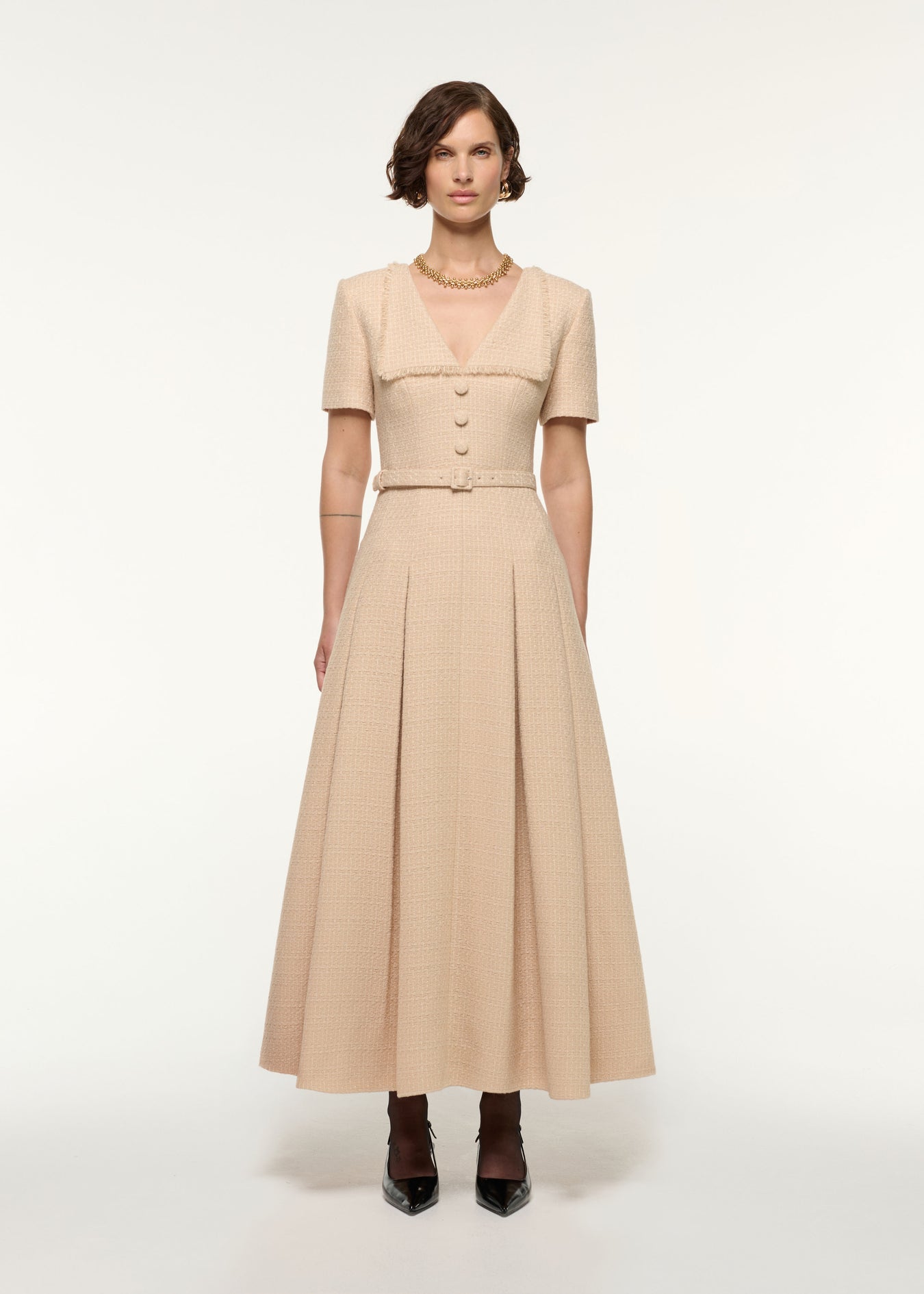 roland mouret cream dress Silk Jacquard Peplum Midi Dress in Cream Roland Mouret