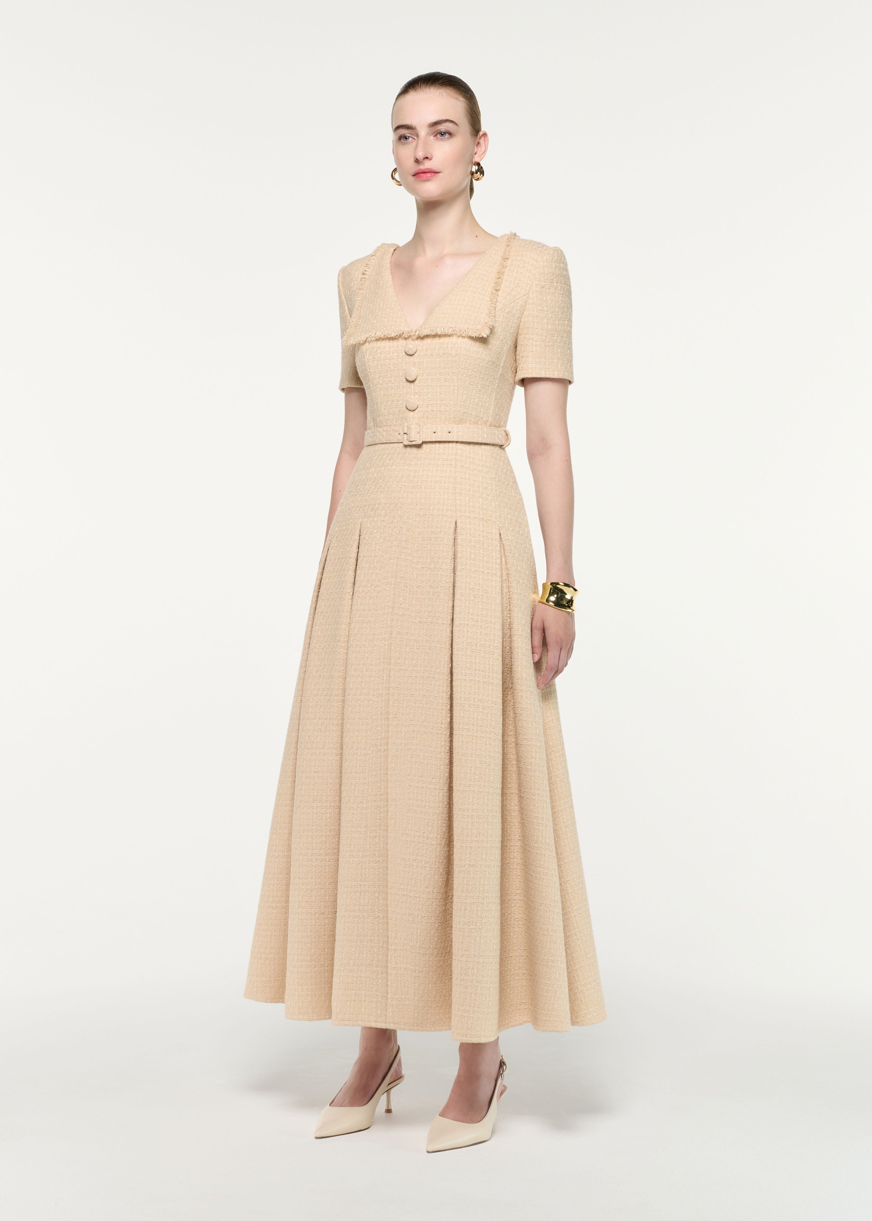 Folded Collar Belted Boucle Dress Dark Cream – Roland Mouret